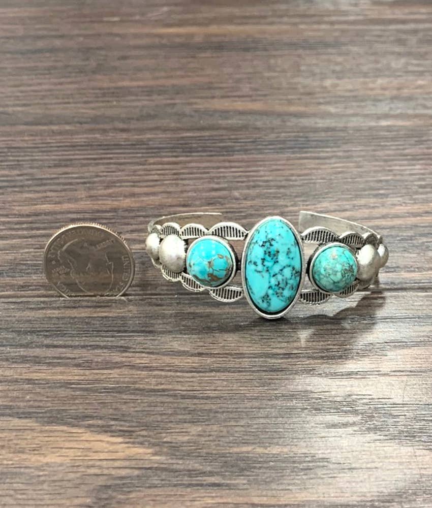 Navajo Turquoise Natural Stone, C Shaped Cuff Bracelet Antique Silver