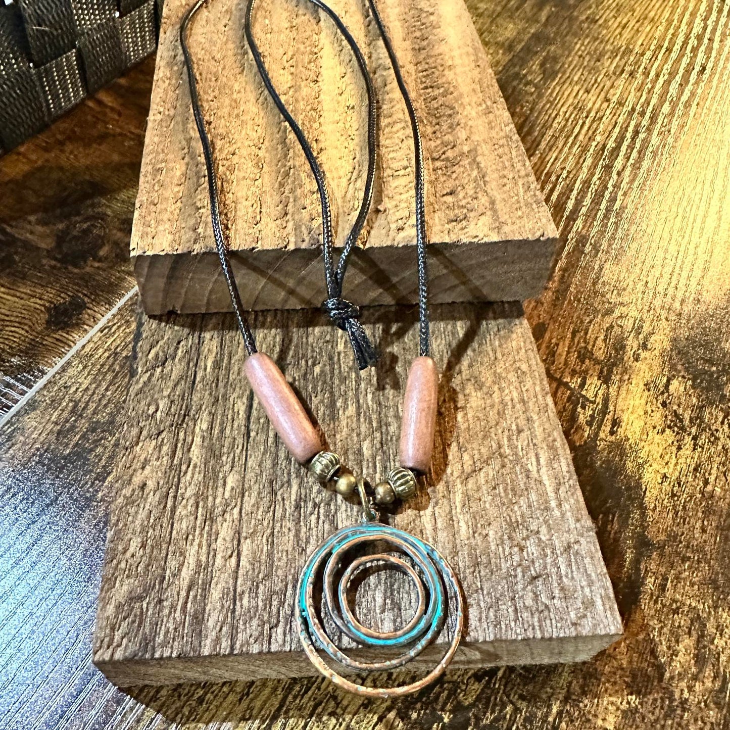 Bohemian Spiral Pendant Necklace with Wooden Beads Gift Box