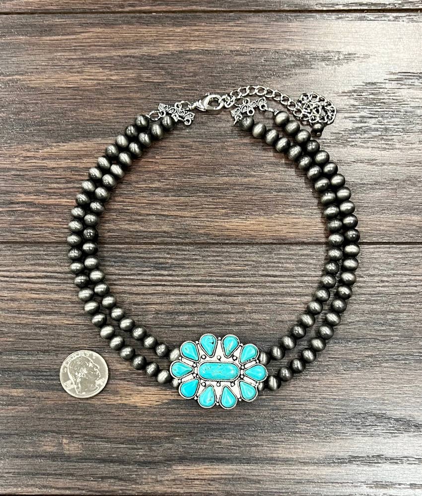 Handmade Navajo Turquoise Two Strand Necklace 16 to 21