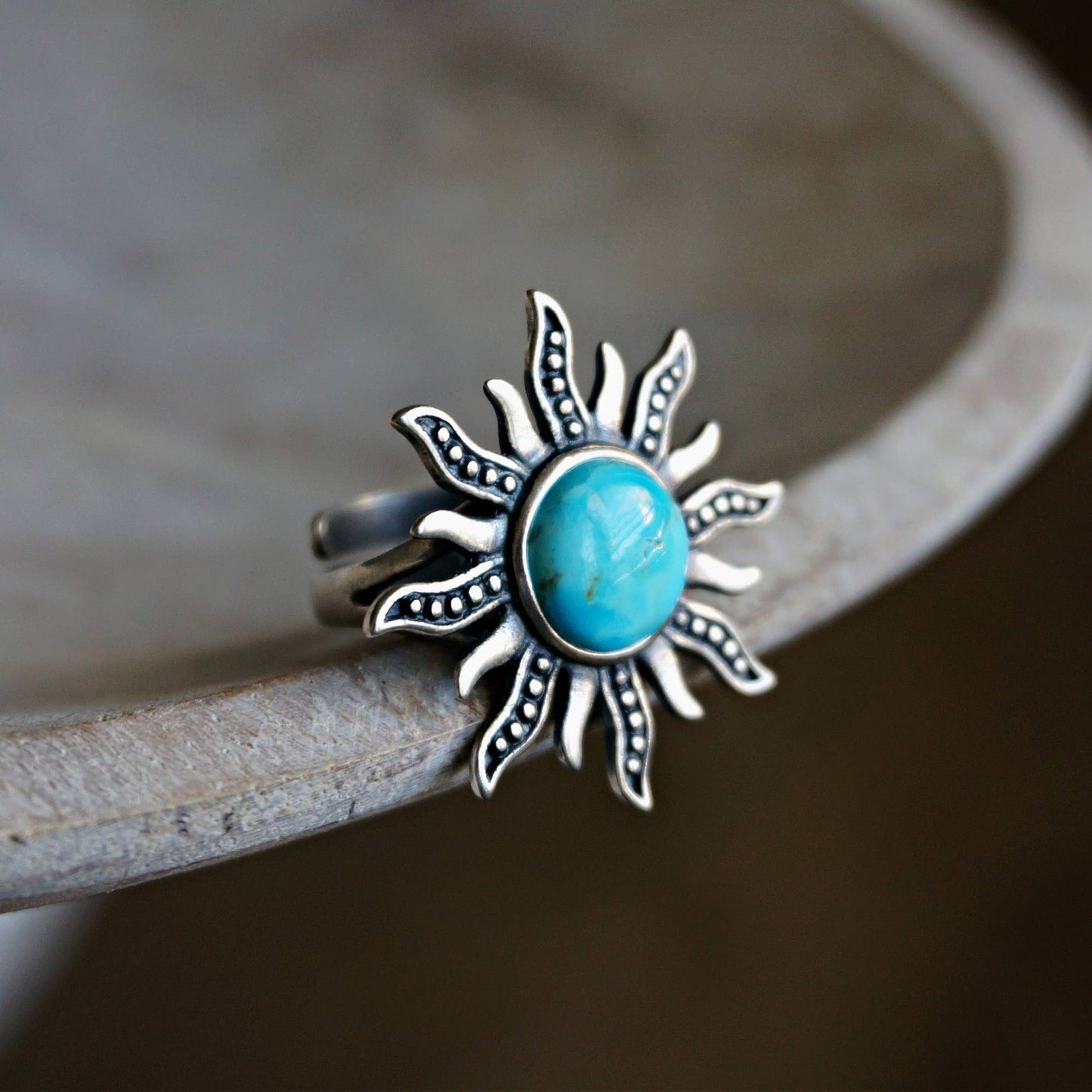 Turquoise Sunburst Cuff Ring in Sterling Silver - Native American Inspired Statement Jewelry, Gift-Ready Boxed - Silver Elegant