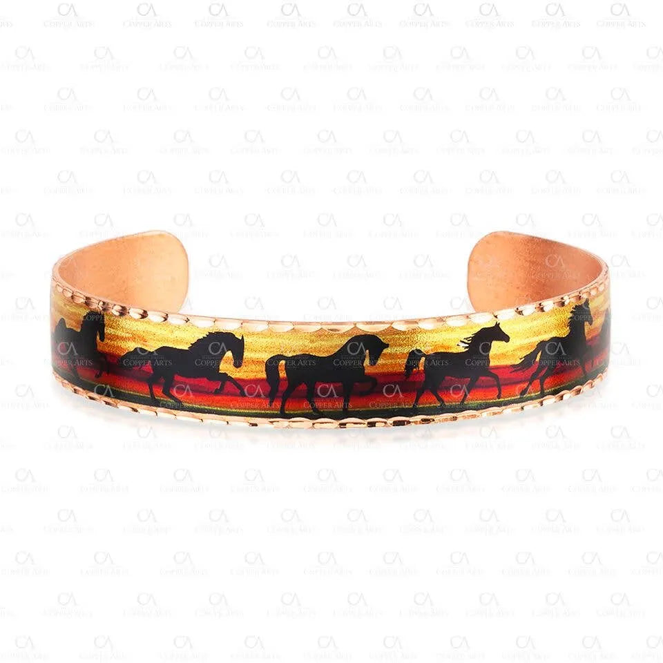 Handmade Boho Copper Horse Cuff Bracelets, Estuarian Horse Jewelry, Gift Box - Silver Elegant