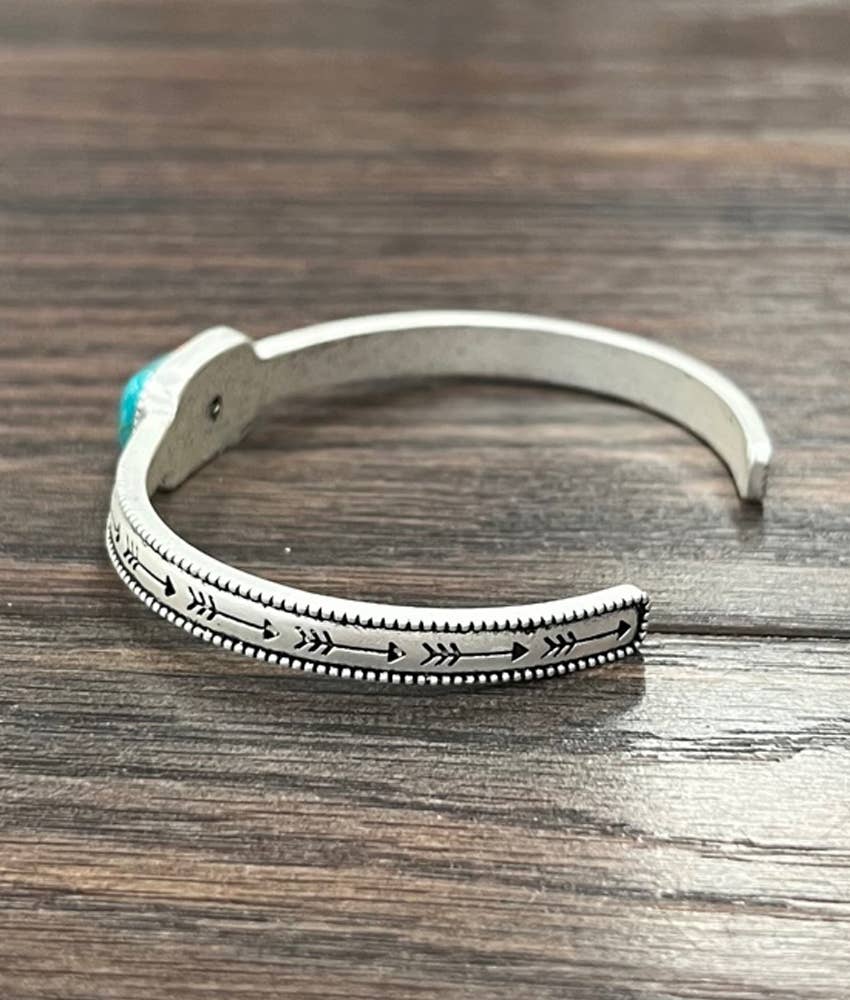 Gemstone Cuff Bracelet in Antique Silver Finish, Southwestern Cowgirl Bangle, Ships in Gift Box