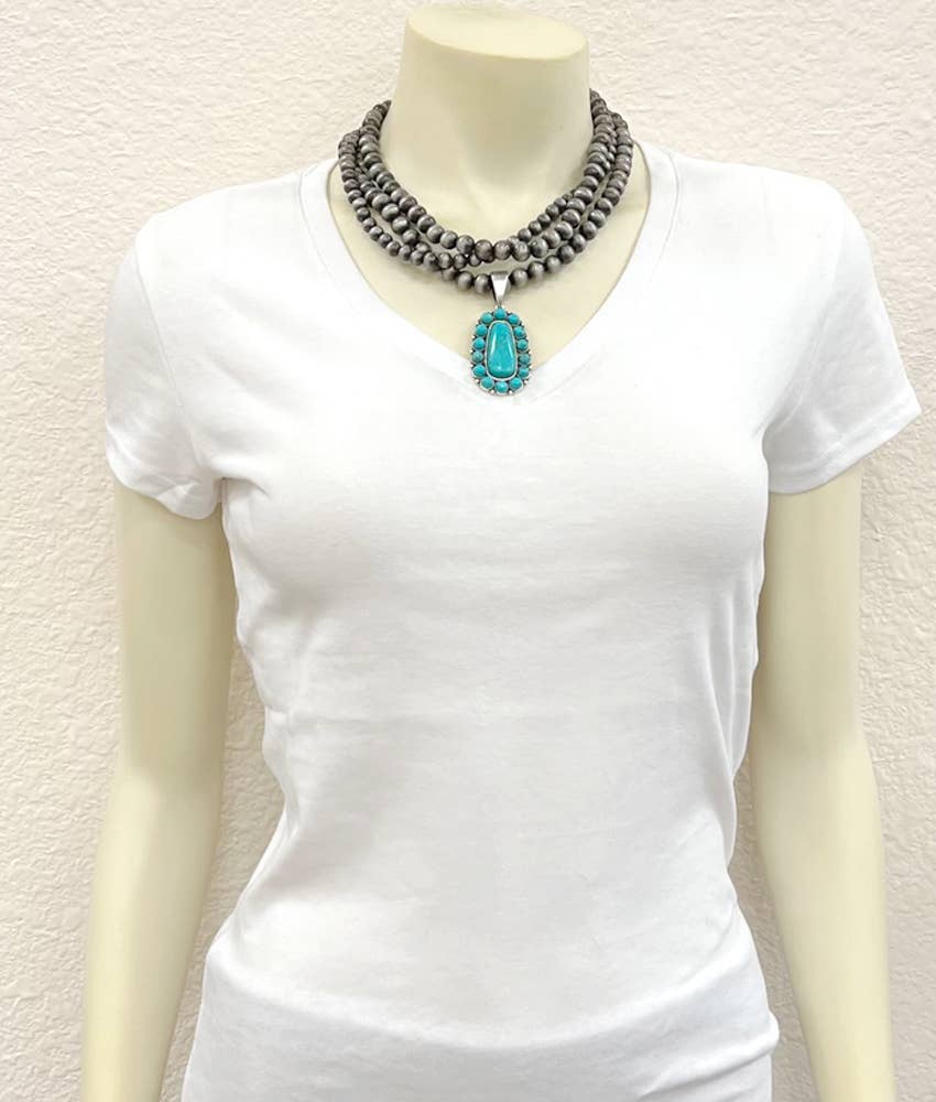 Handmade Navajo Turquoise Bead Necklace 3 Strand 18 23