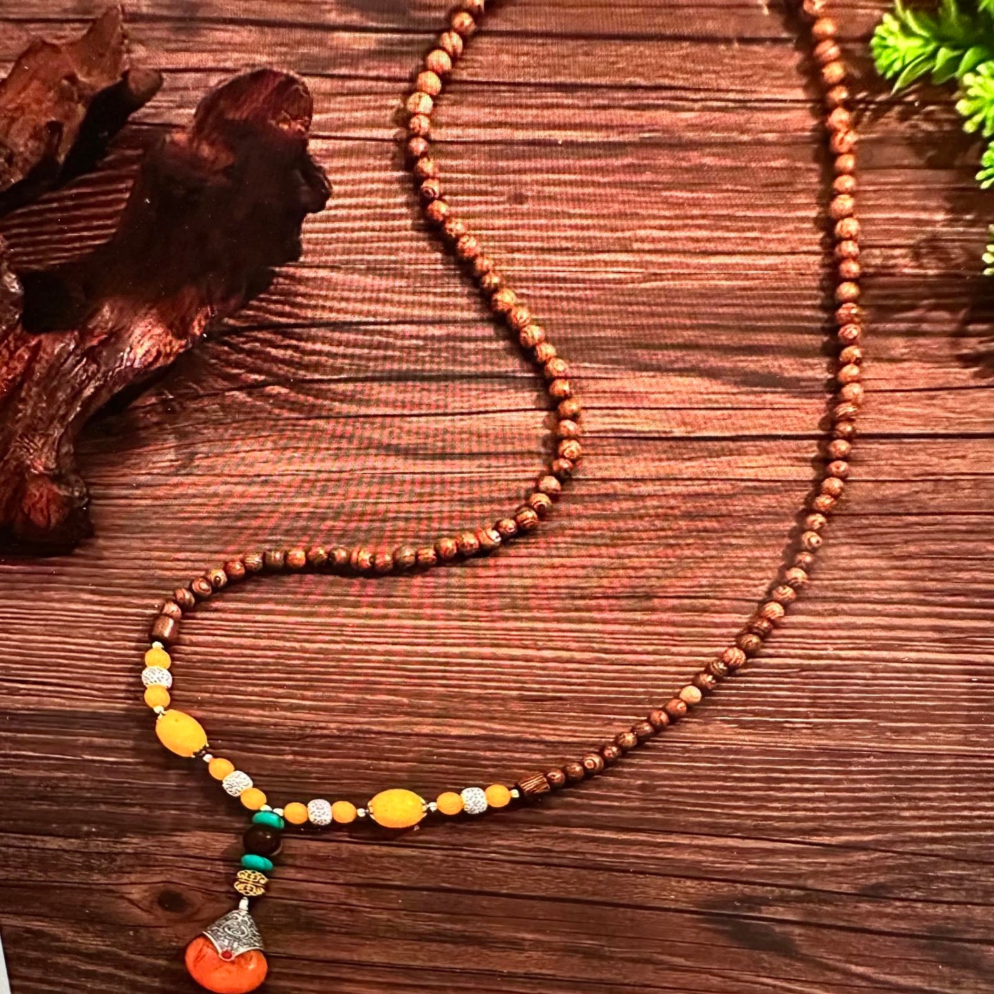 Handcrafted Bohemian Beaded Necklace with Unique Pendant, Gift Box
