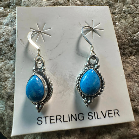 Southwestern Charm: Sterling Silver Turquoise Dangle Earrings - Silver Elegant
