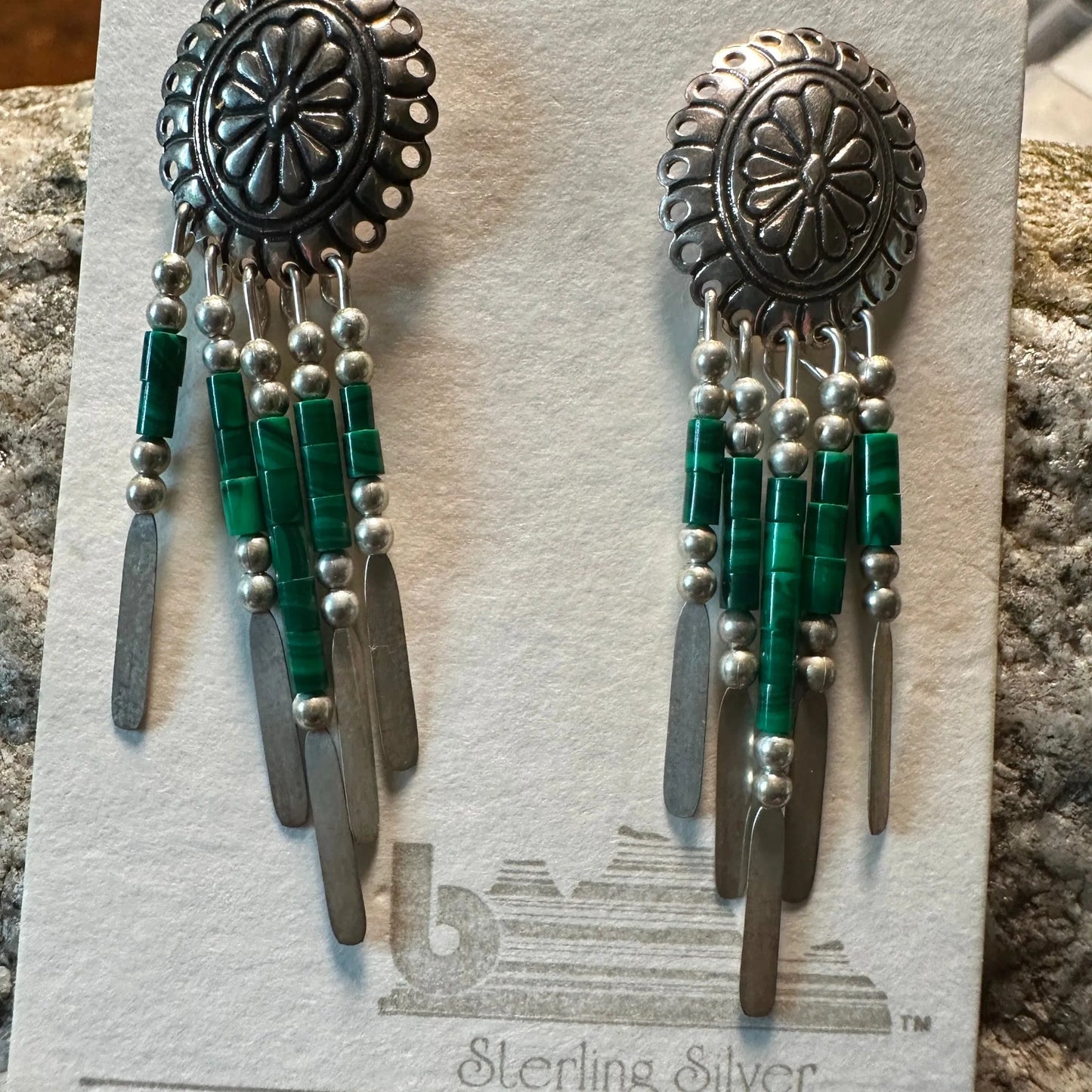 Bohemian Grace: Silver & Aventurine Dangle Earrings featuring polished green aventurine stones and sleek silver framework, perfect for any outfit.