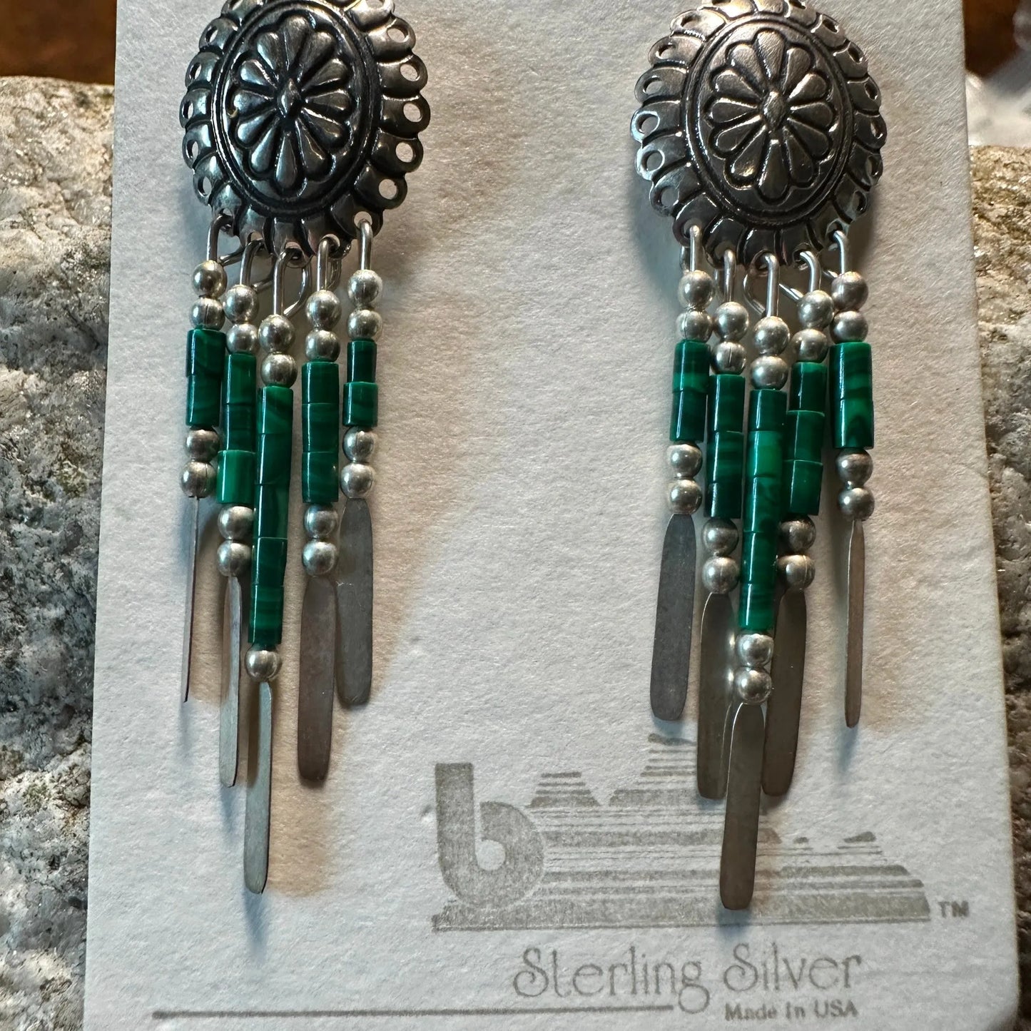 Bohemian Grace: Silver & Aventurine Dangle Earrings featuring polished green aventurine stones and sleek silver framework, perfect for any outfit.