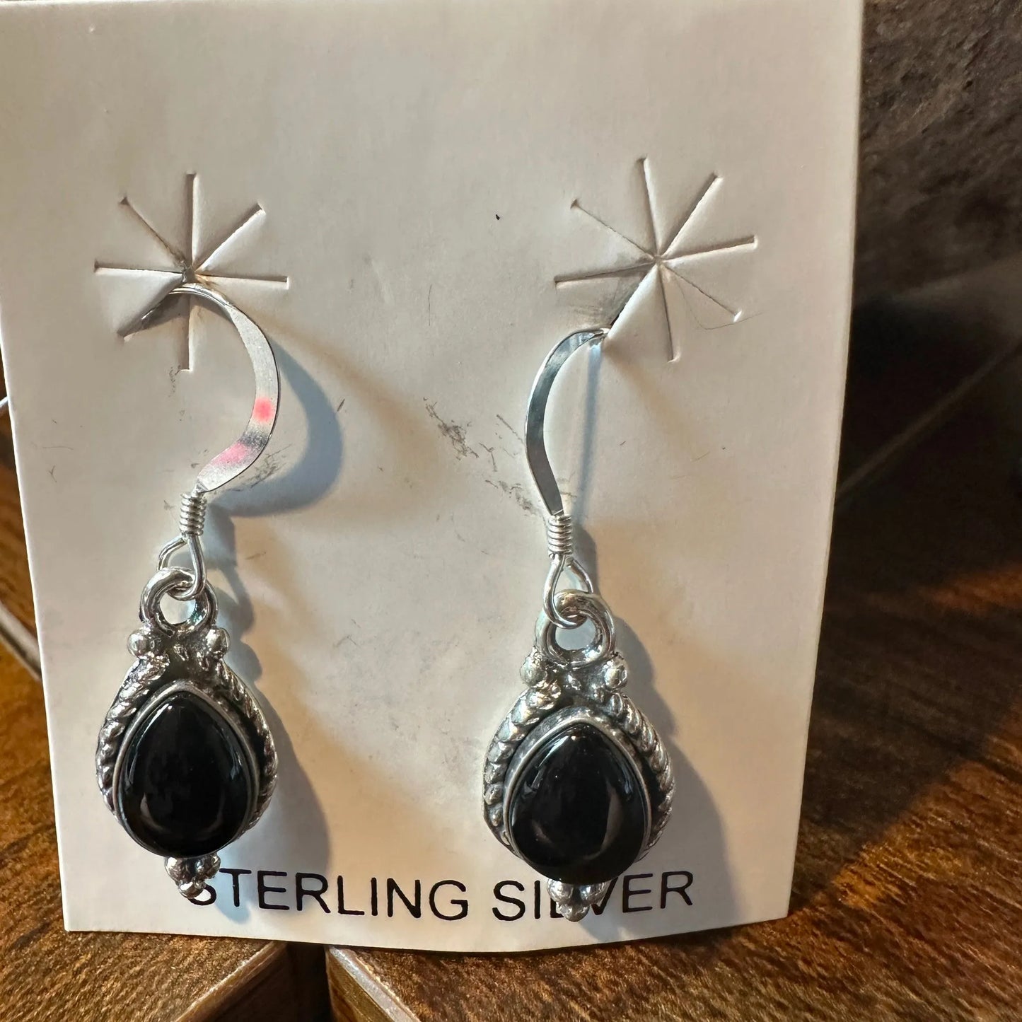 Navajo Heritage: Artisan Crafted Sterling Silver and Onyx Dangle Earrings - Silver Elegant