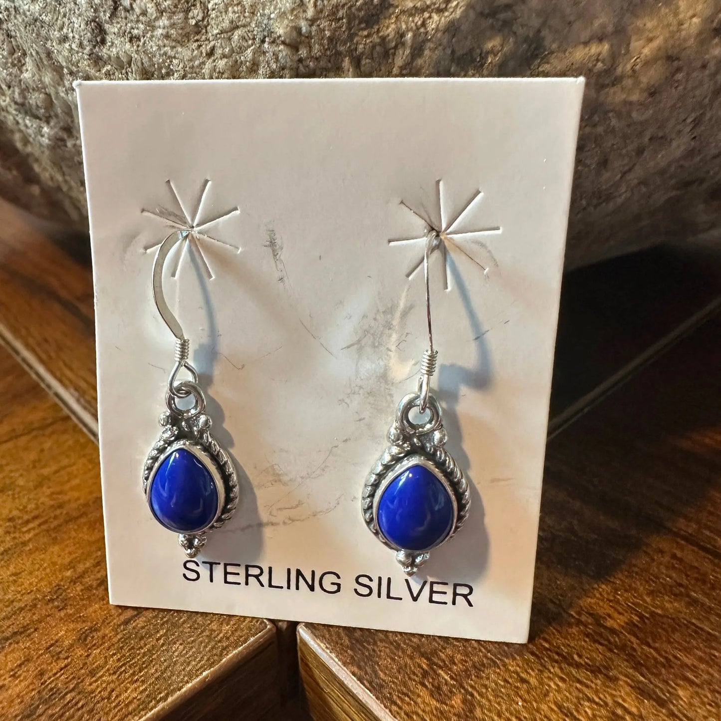 Boho Chic SilverWave Native Earrings: Sterling & Navy Blue Harmony - Silver Elegant