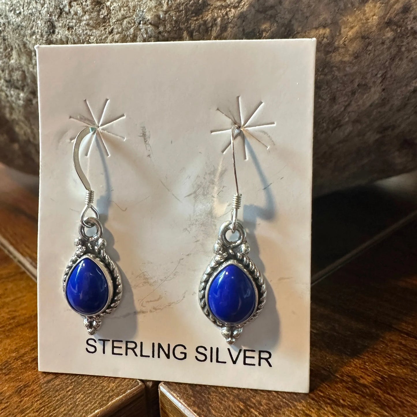 Boho Chic SilverWave Native Earrings: Sterling & Navy Blue Harmony - Silver Elegant