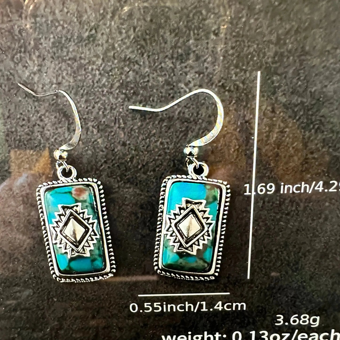 Handcrafted Bohemian Aztec Turquoise Dangle Earrings, Retro Ethnic Style , Gift Box - Silver Elegant