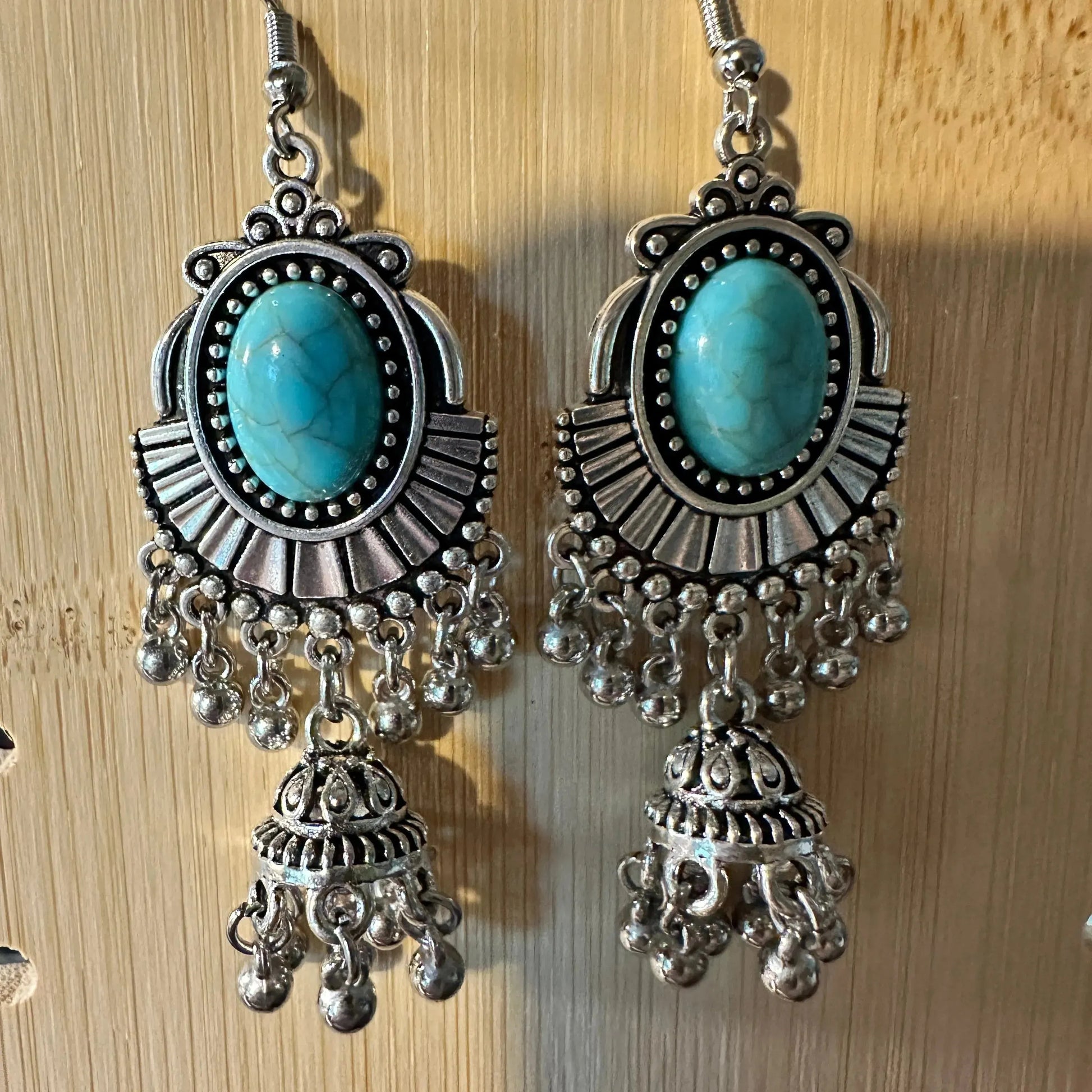 Cute Boho Handcrafted Silver Turquoise Drop Wire Earring, Gift Box - Silver Elegant