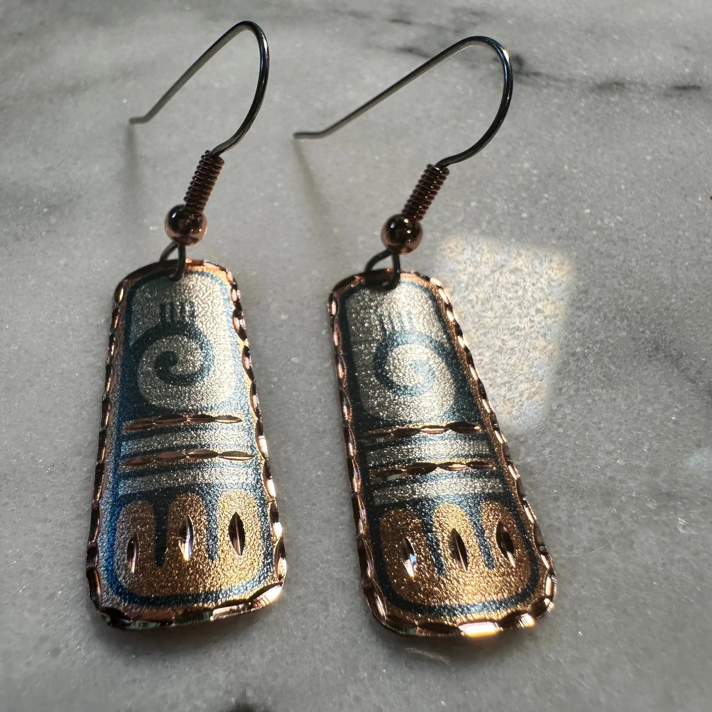 Handcrafted Boho Native American Earrings, Copper Wire Drop Earrings, Gift box - Silver Elegant