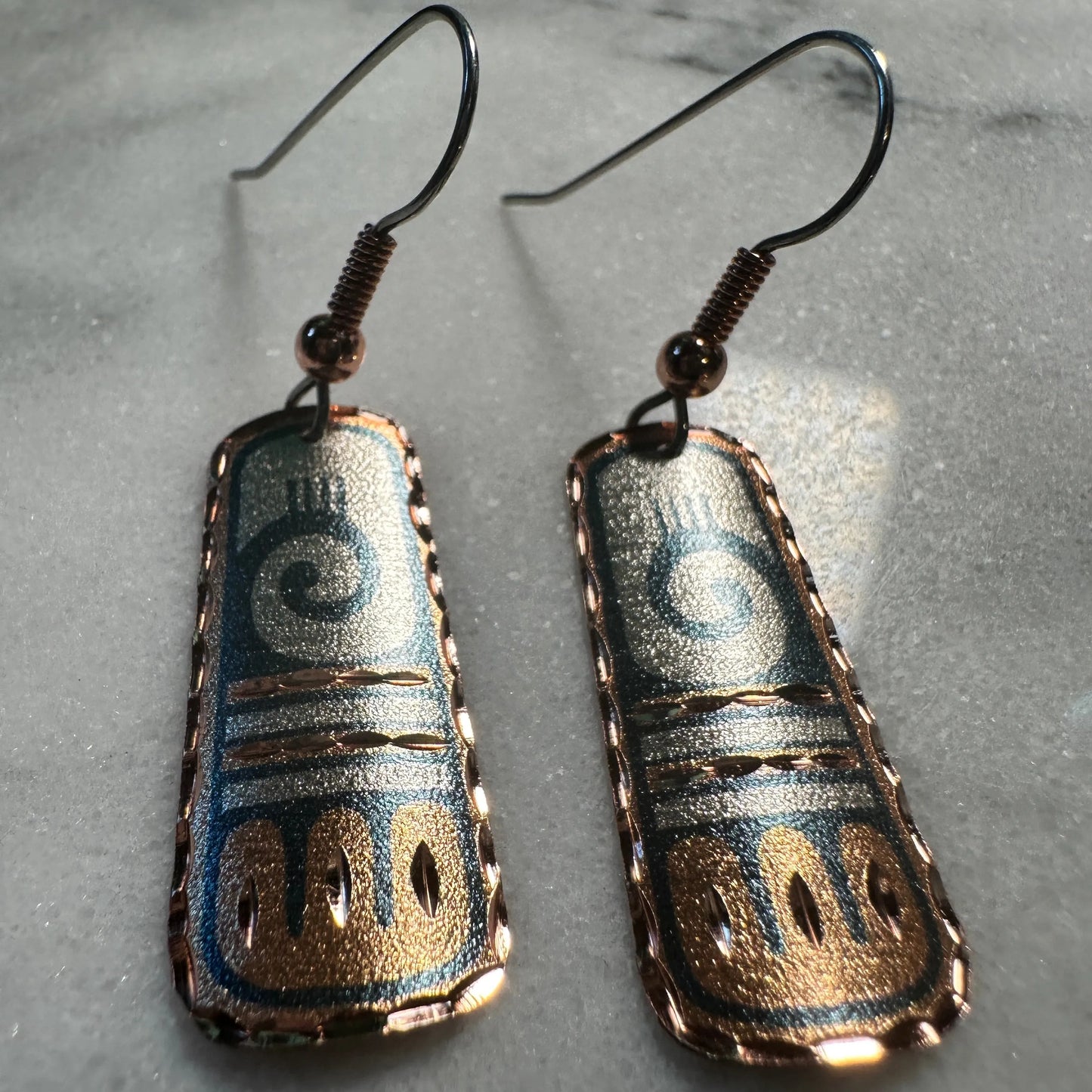 Handcrafted Boho Native American Earrings, Copper Wire Drop Earrings, Gift box - Silver Elegant