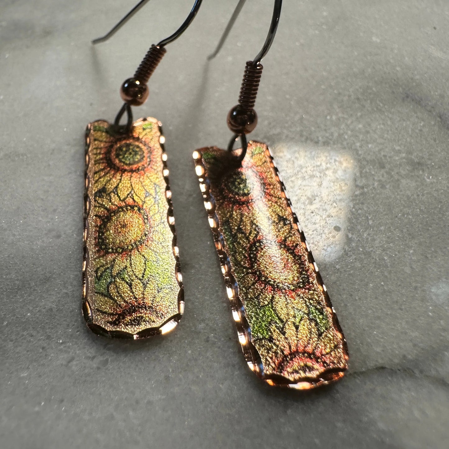 Handcrafted Boho Sunflower Earrings, Diamond Cut Wire Drop Earrings, Gift Box - Silver Elegant