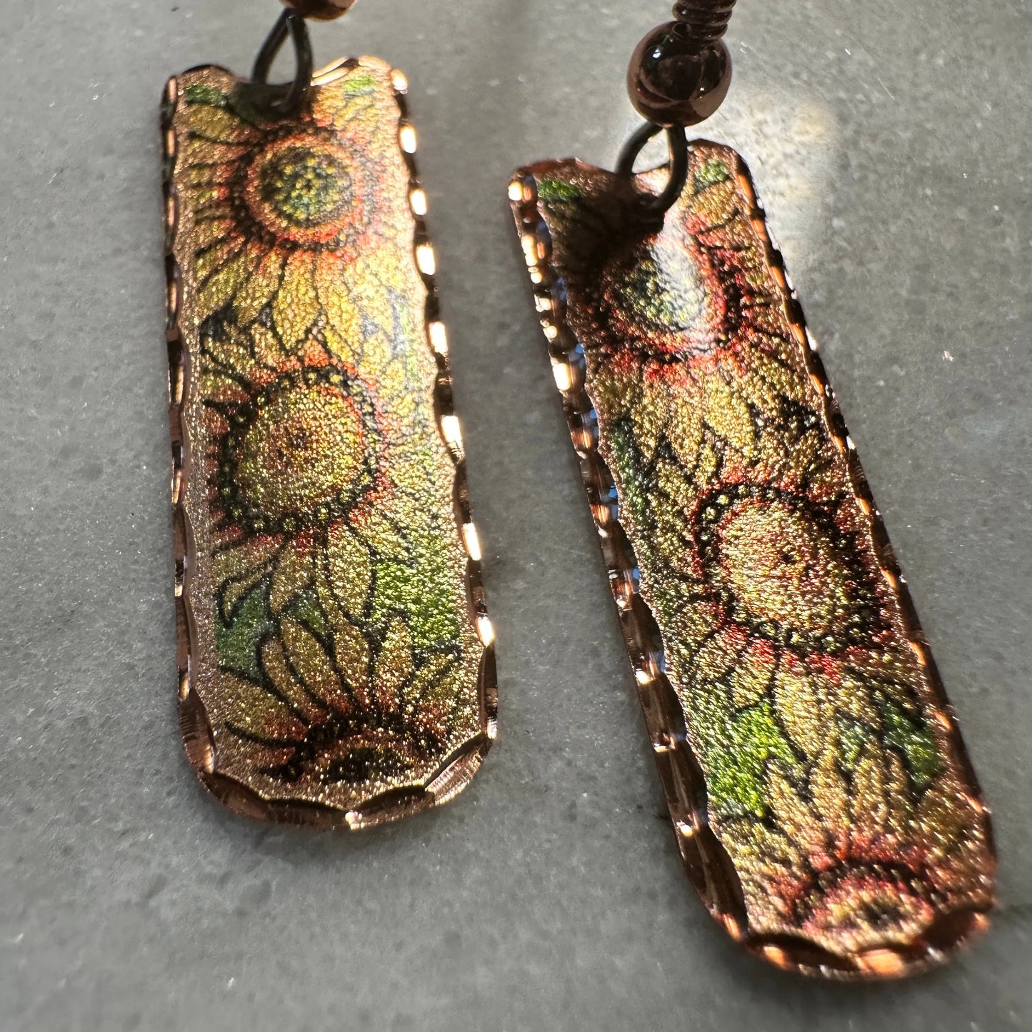 Handcrafted Boho Sunflower Earrings, Diamond Cut Wire Drop Earrings, Gift Box - Silver Elegant