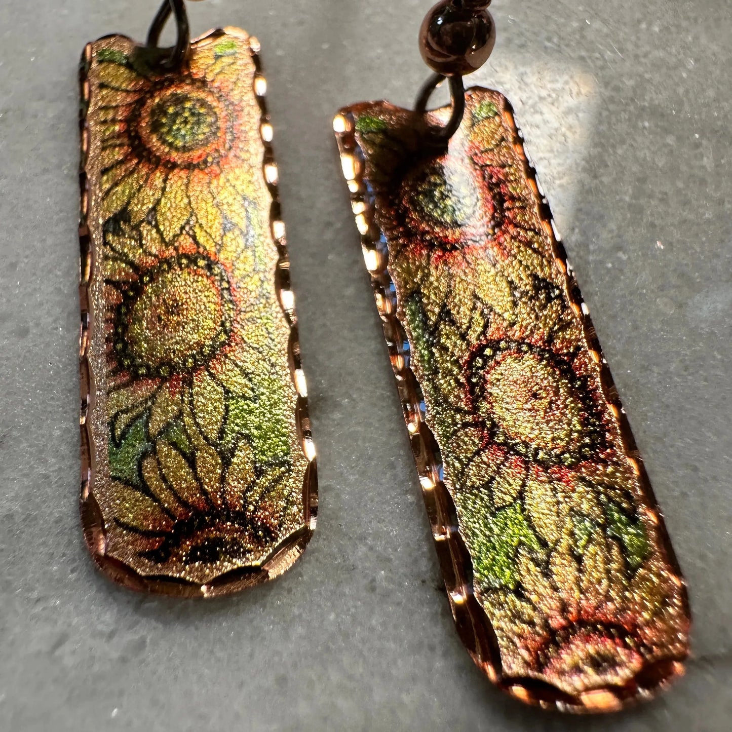 Handcrafted Boho Sunflower Earrings, Diamond Cut Wire Drop Earrings, Gift Box - Silver Elegant