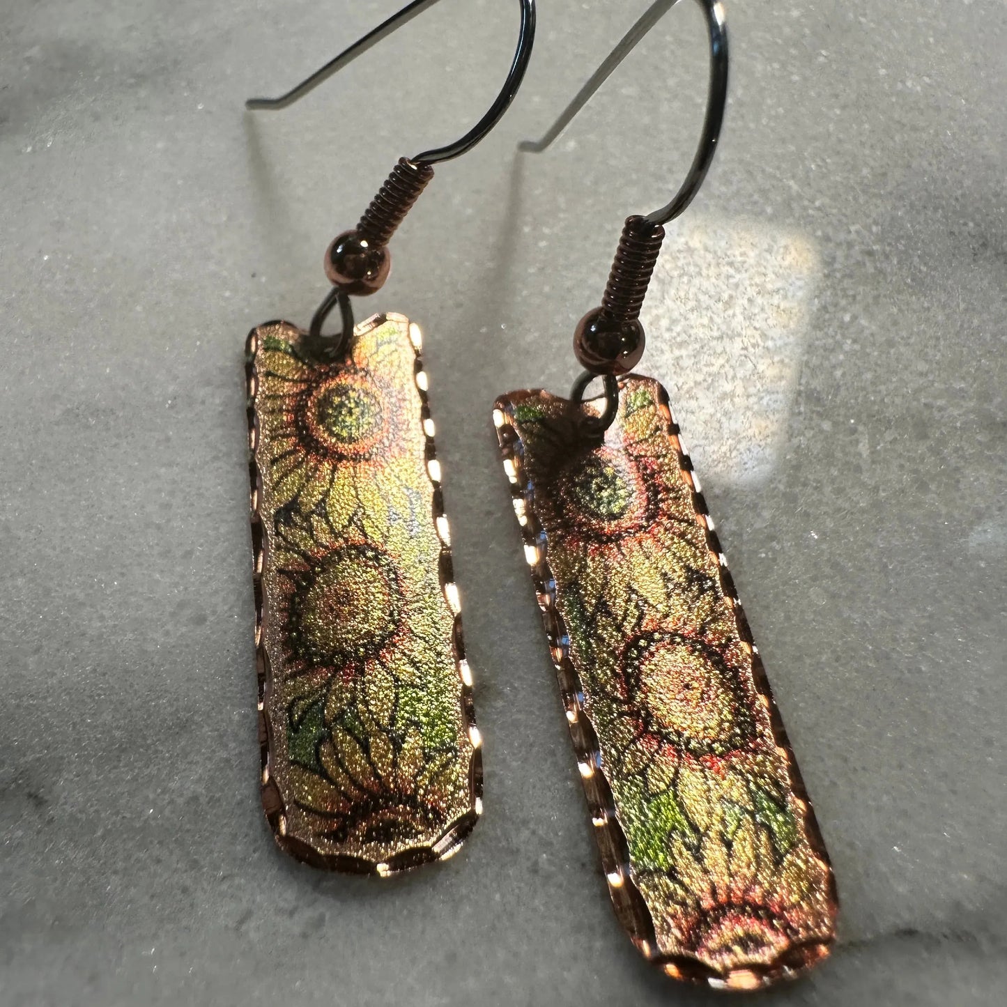 Handcrafted Boho Sunflower Earrings, Diamond Cut Wire Drop Earrings, Gift Box - Silver Elegant