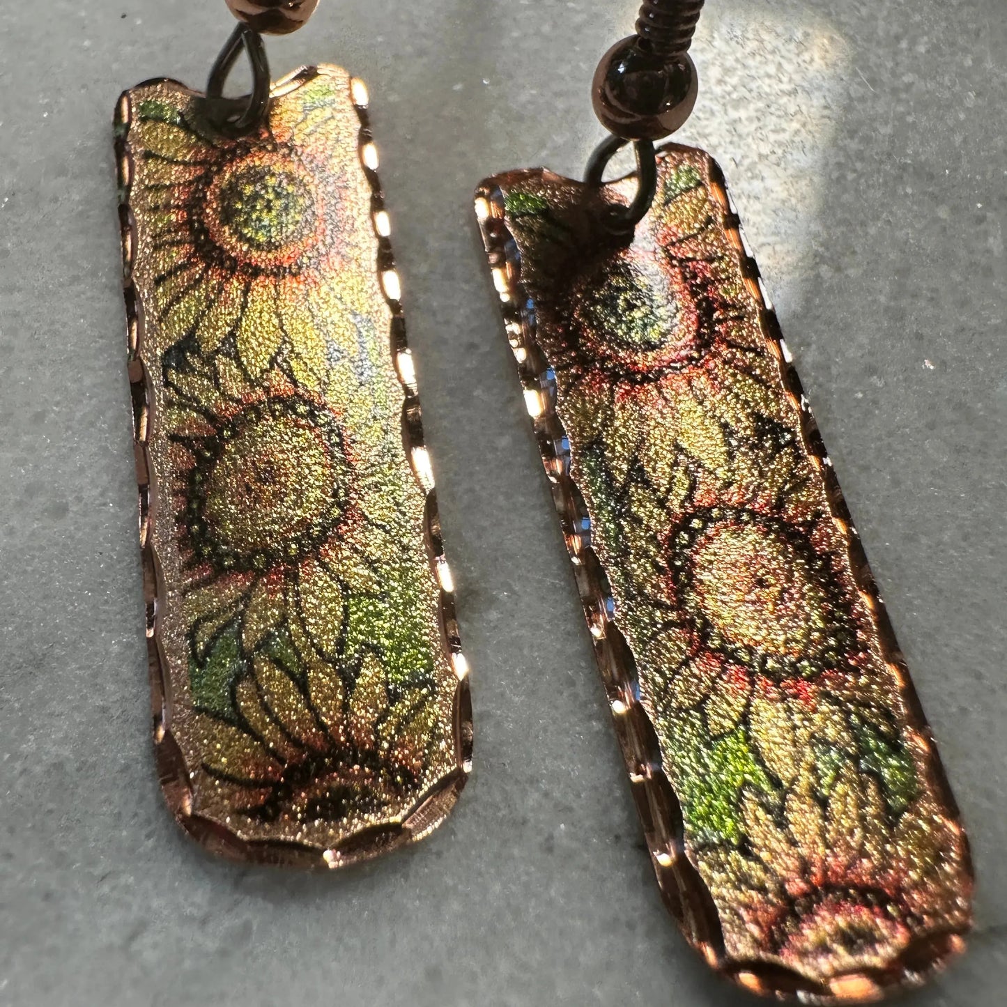 Handcrafted Boho Sunflower Earrings, Diamond Cut Wire Drop Earrings, Gift Box - Silver Elegant