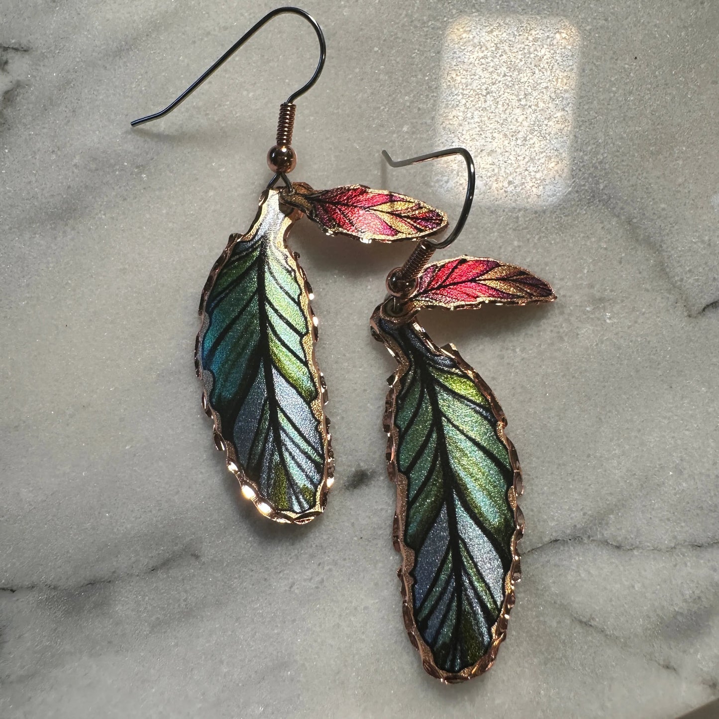Handcrafted Boho Earrings, Copper Colorful Feather Native American Wire Drop Earrings, Gift Box - Silver Elegant