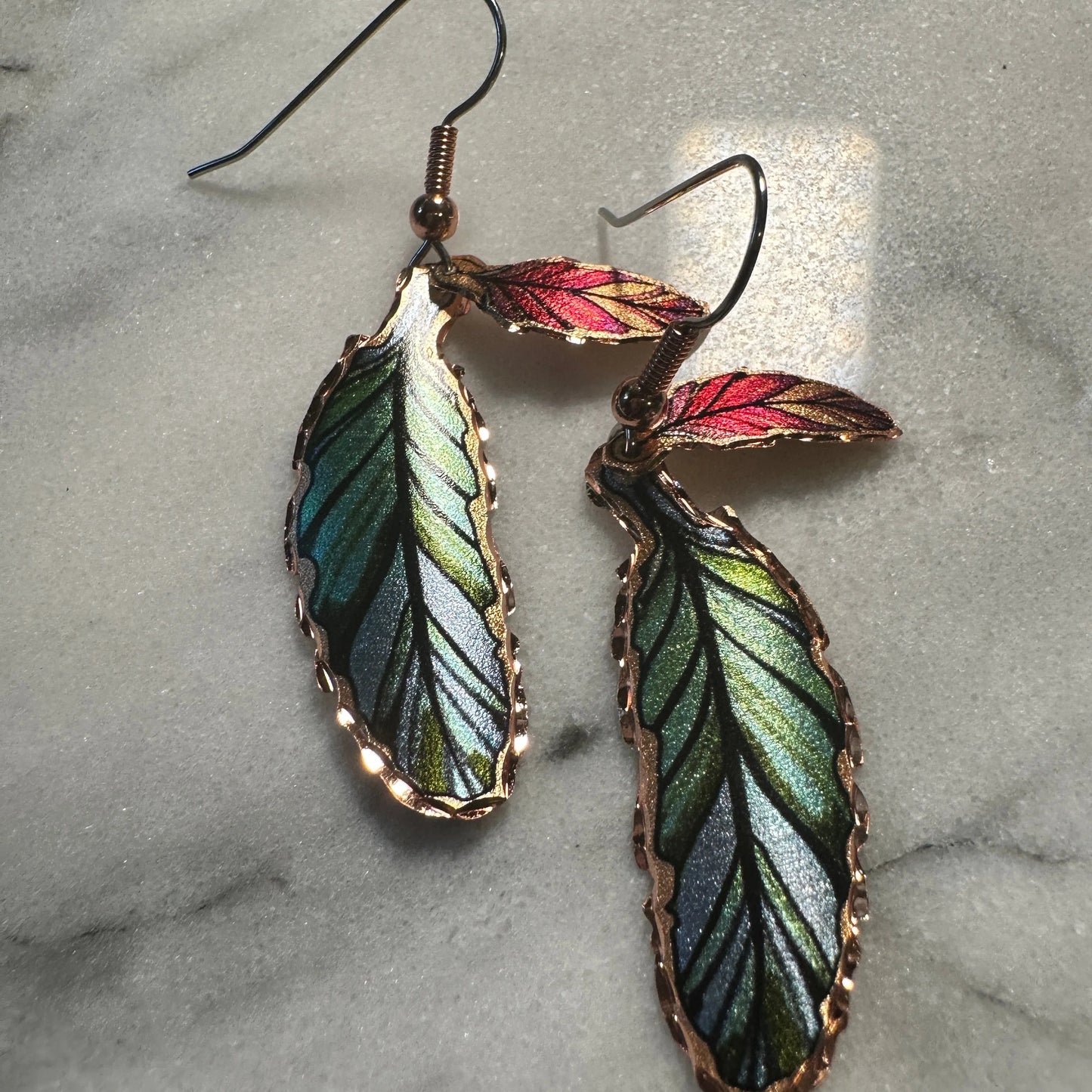 Handcrafted Boho Earrings, Copper Colorful Feather Native American Wire Drop Earrings, Gift Box - Silver Elegant