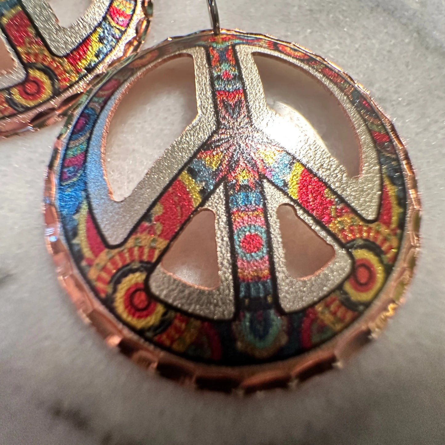 Handcrafted Diamond Cut Copper Colorful Peace Sign Wire Earrings, Gift Box - Silver Elegant