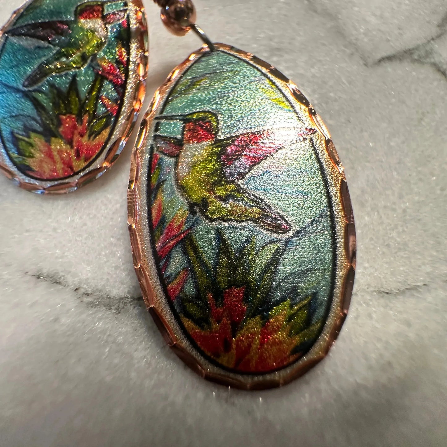 Handcrafted Boho Hummingbird Earrings, Diamond Cut Wire Drop Copper Earrings, Gift Box - Silver Elegant