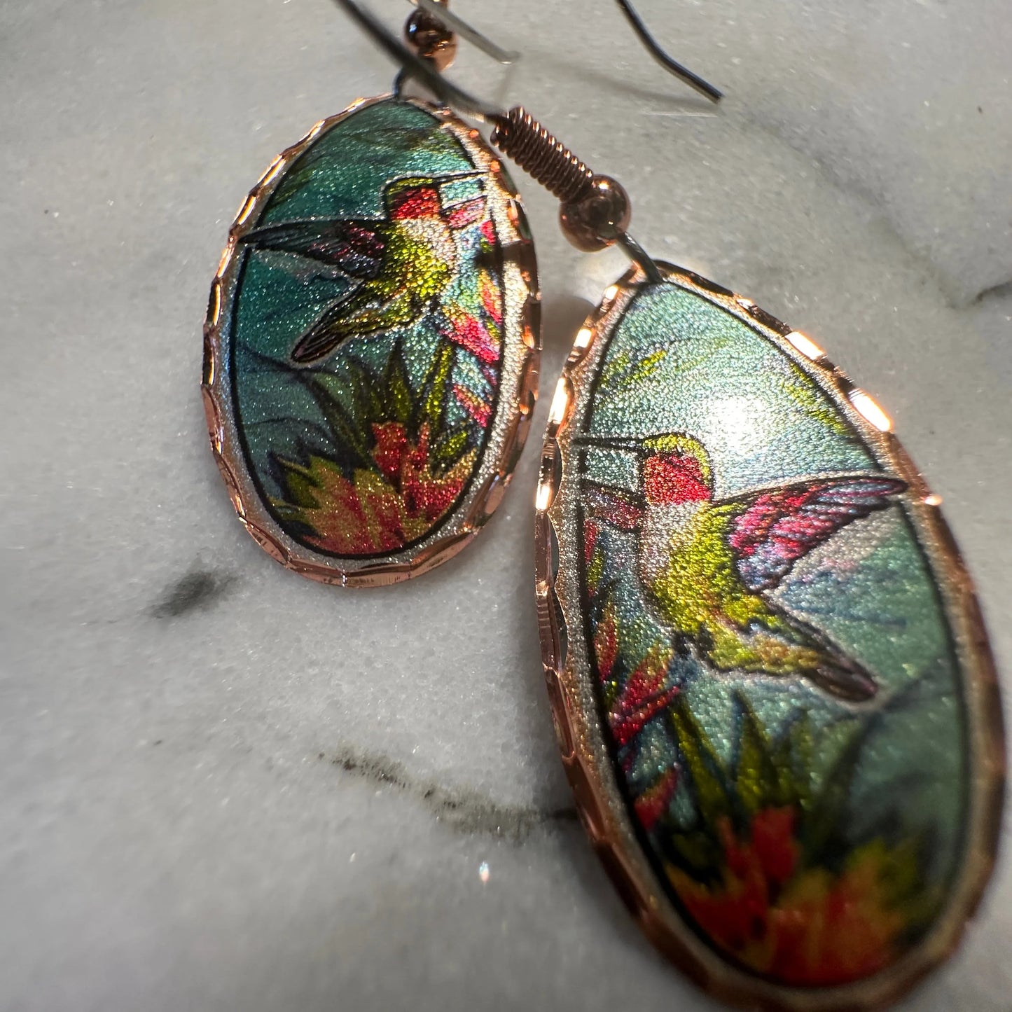 Handcrafted Boho Hummingbird Earrings, Diamond Cut Wire Drop Copper Earrings, Gift Box - Silver Elegant