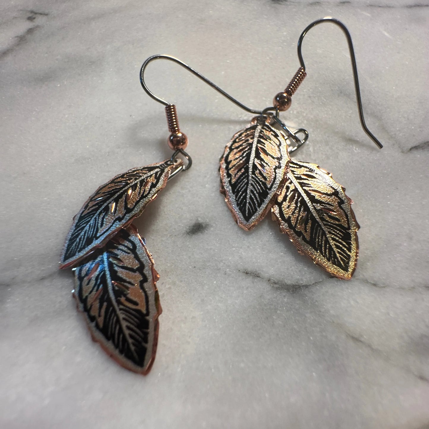 Handcrafted Boho Native American Earrings, Copper Eagle Feather Wire Drop Earrings, Gift Box - Silver Elegant