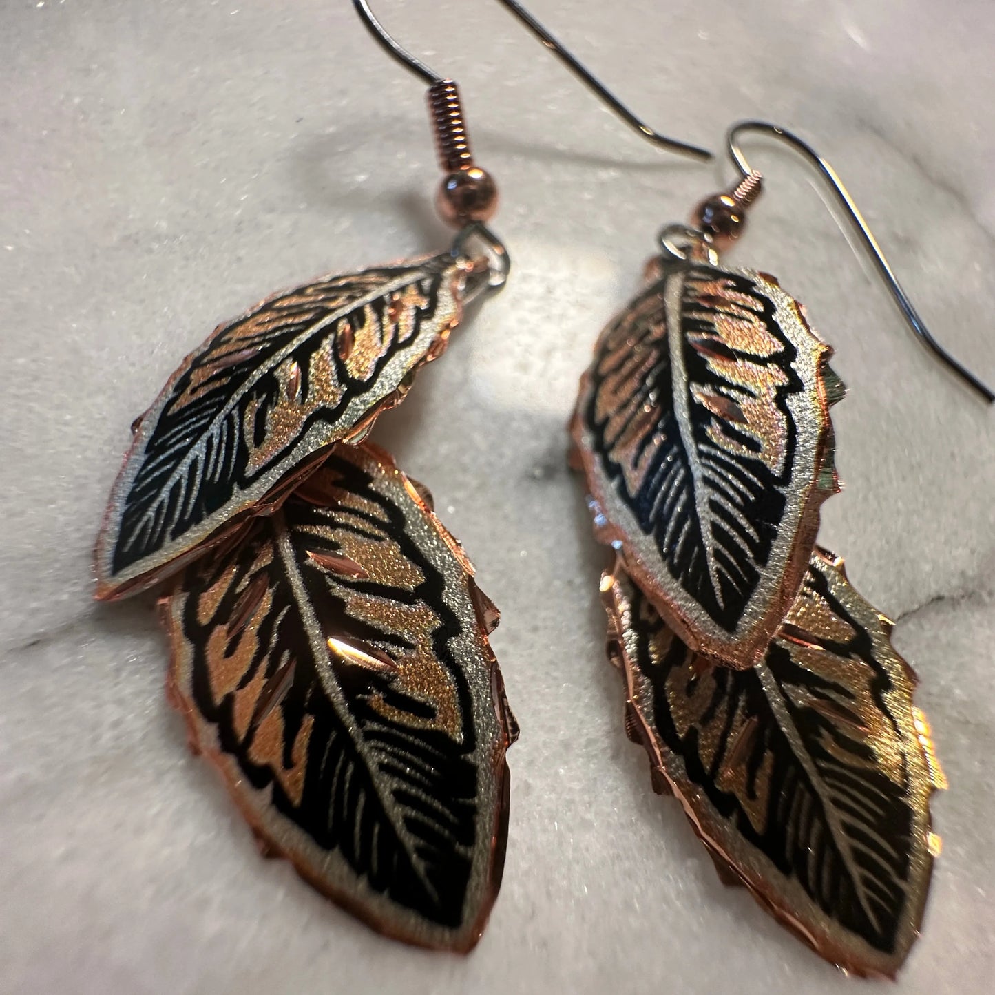 Handcrafted Boho Native American Earrings, Copper Eagle Feather Wire Drop Earrings, Gift Box - Silver Elegant