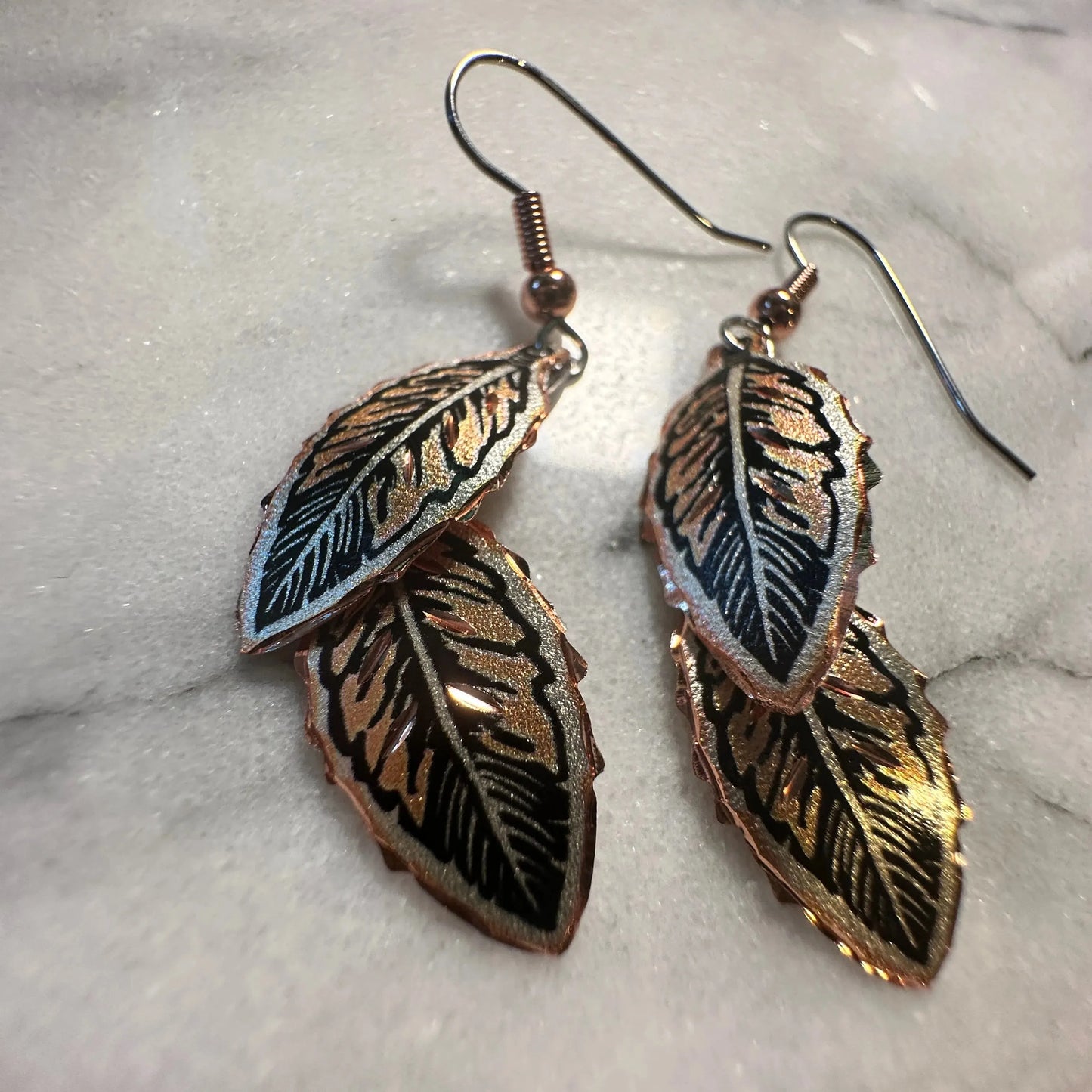Handcrafted Boho Native American Earrings, Copper Eagle Feather Wire Drop Earrings, Gift Box - Silver Elegant