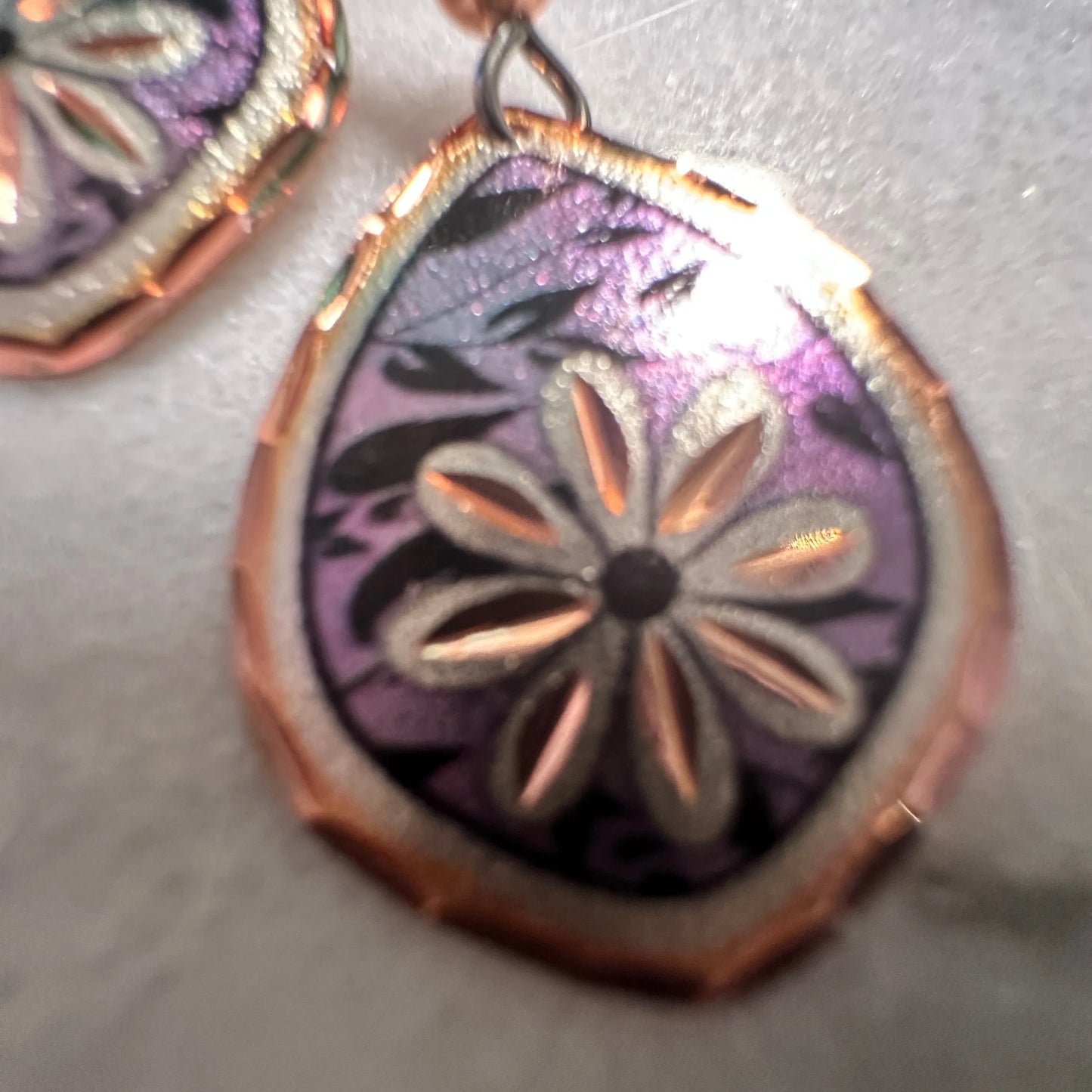 Handcrafted Boho Purple Floral Earrings, Diamond Cut Wire Drop Earrings, Gift Box - Silver Elegant