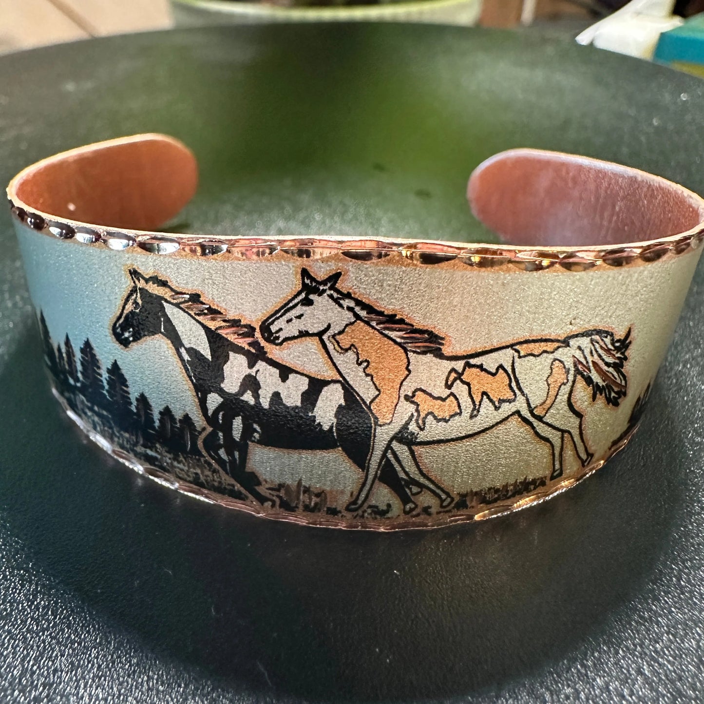 Handmade Boho Estuarian Bracelet, Wide Cuff Appaloosa Horses Bracelet, Gift Box - Silver Elegant