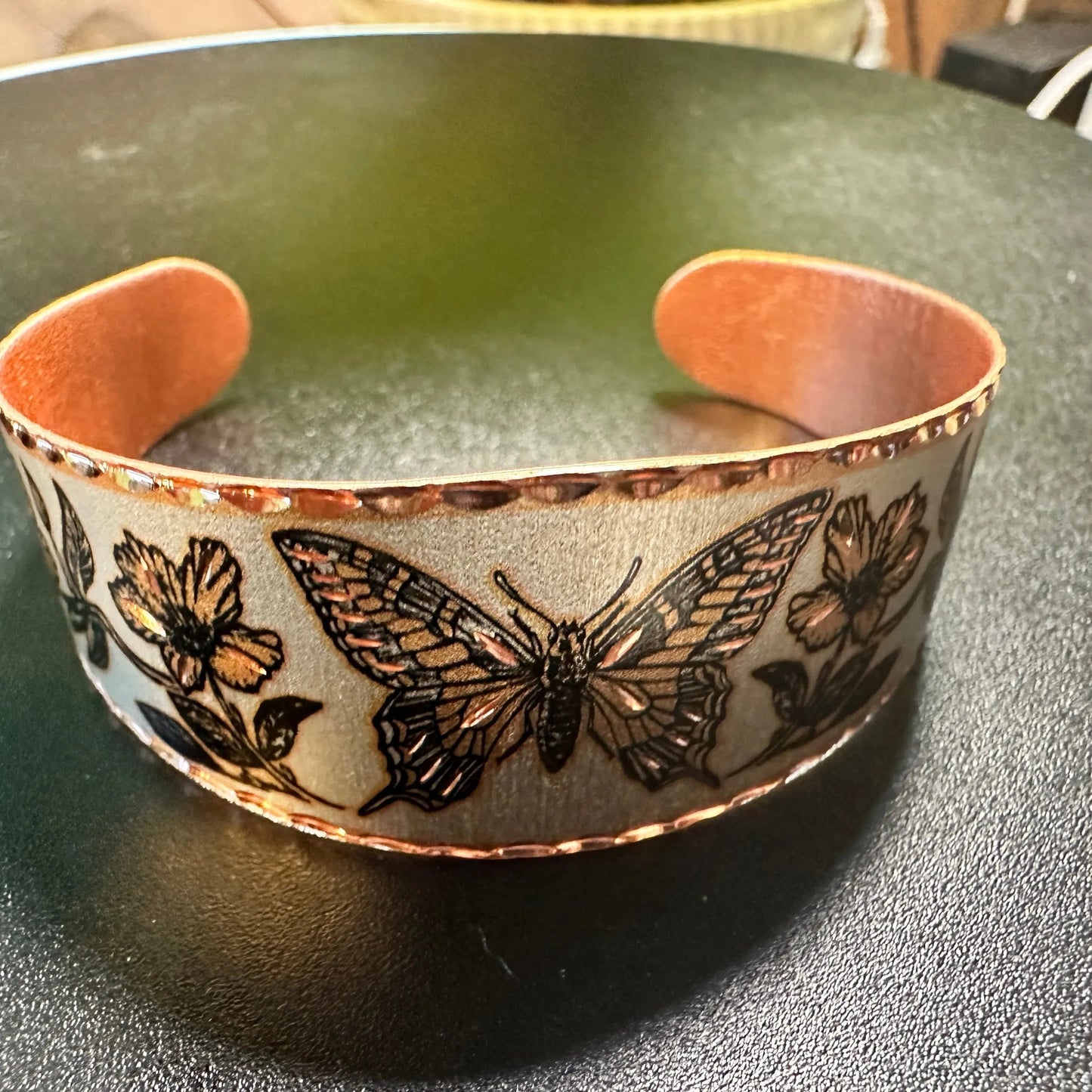 Handmade Boho Western Copper Butterfly Wide Cuff Bracelet, Gift box - Silver Elegant