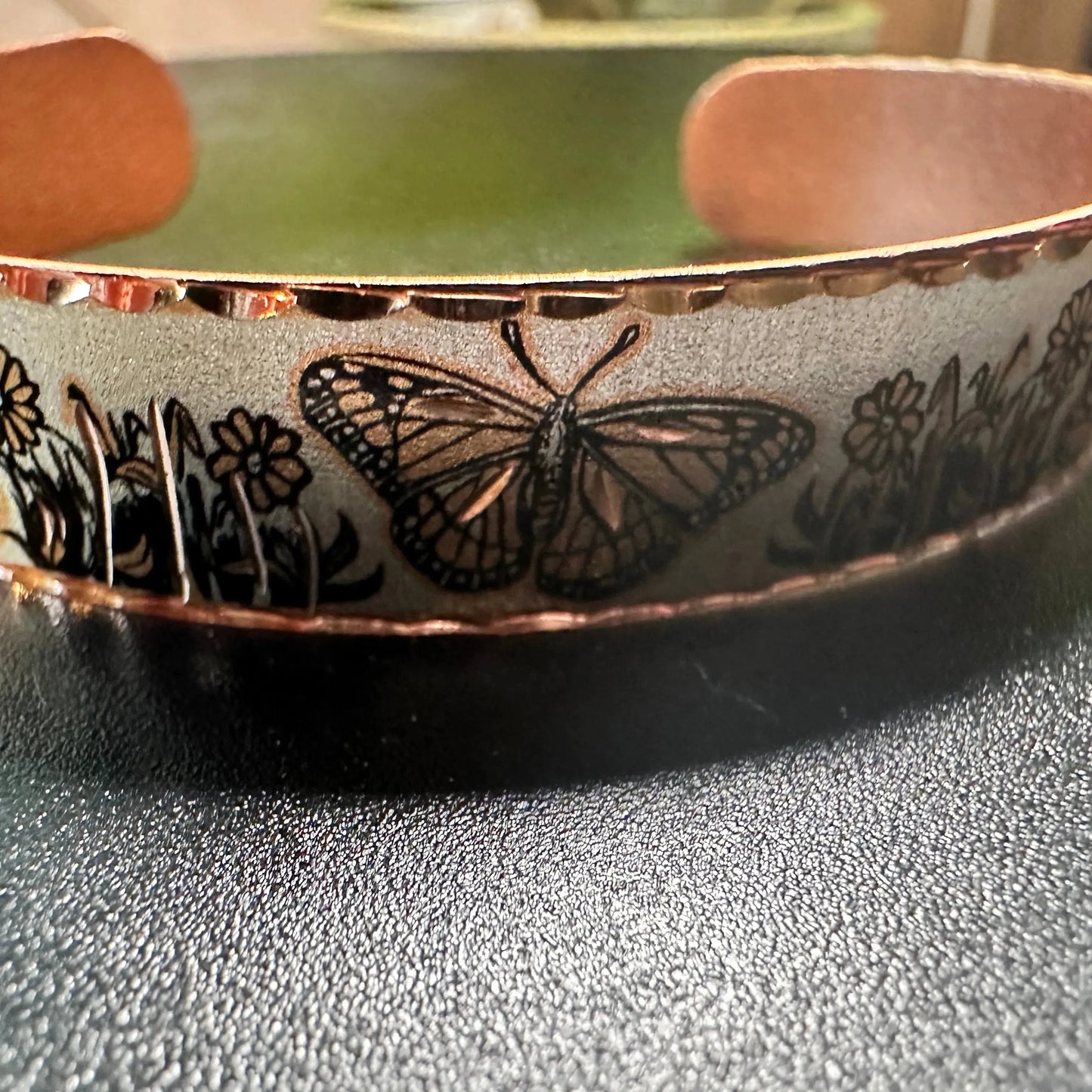 Handmade Boho Copper Butterfly Bracelet, Narrow Butterfly Cuff Bracelet, Gift Box - Silver Elegant