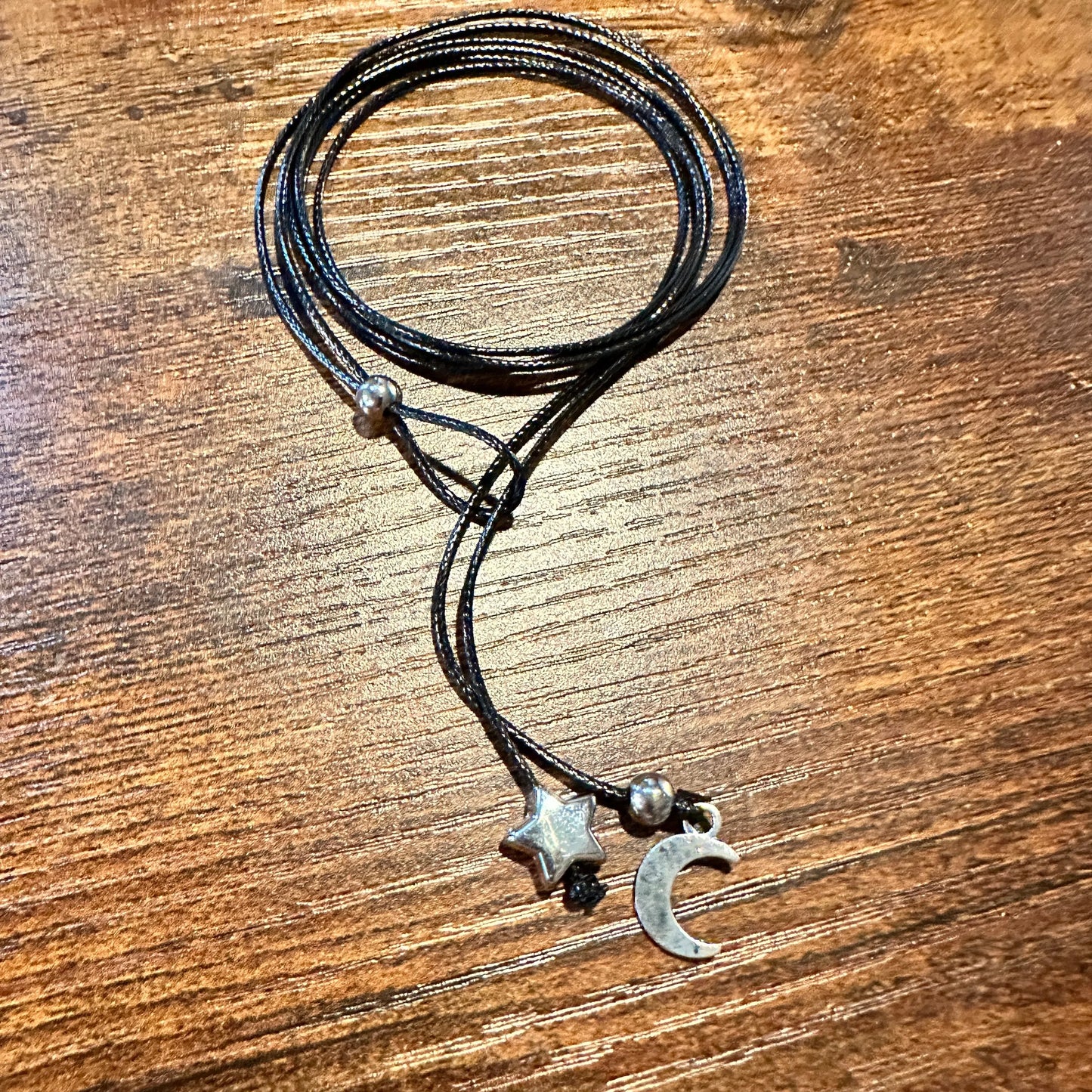 Handcrafted Boho Hippie Black Cord Moon & Sun Anklet , Gift Box - Silver Elegant