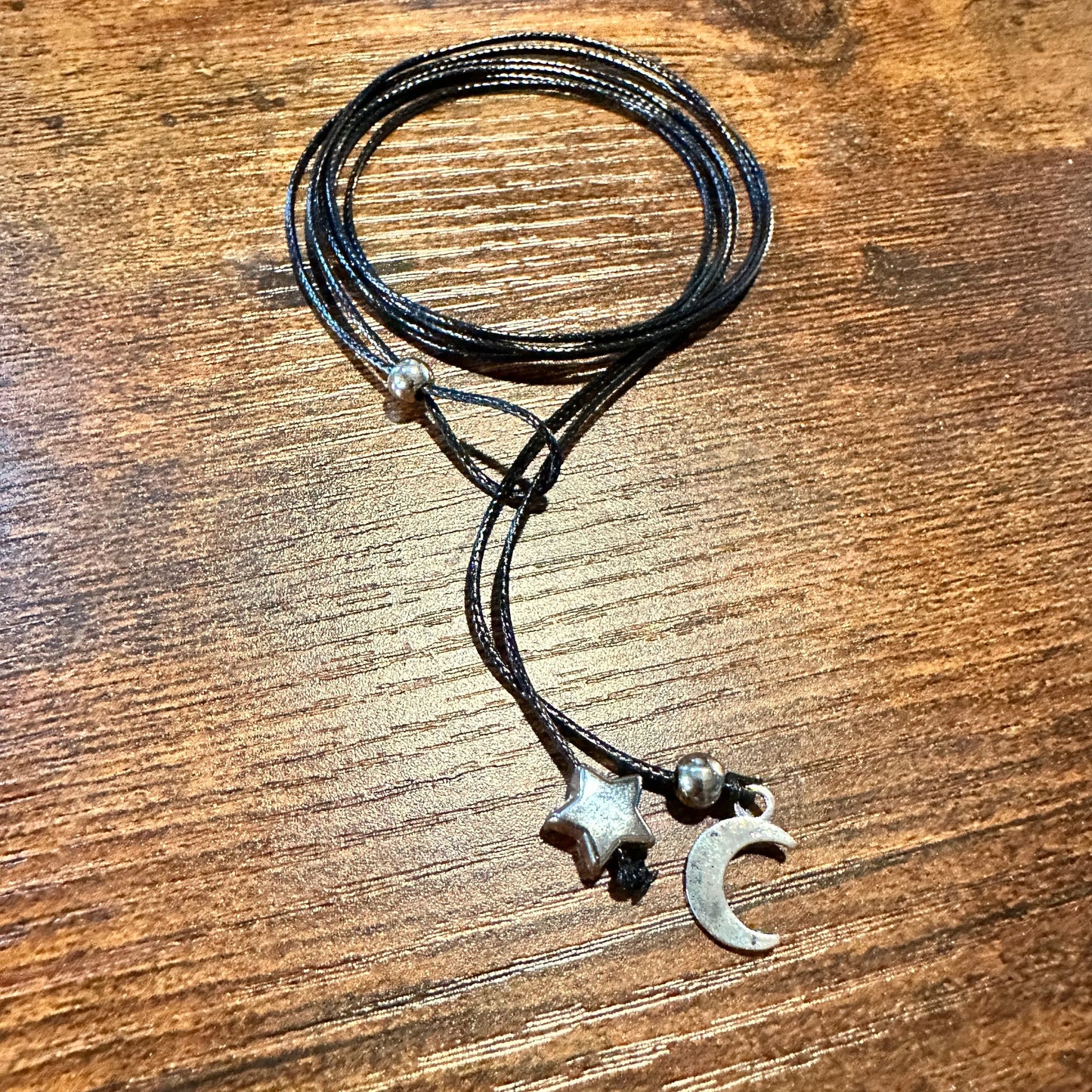 Handcrafted Boho Hippie Black Cord Moon & Sun Anklet , Gift Box - Silver Elegant