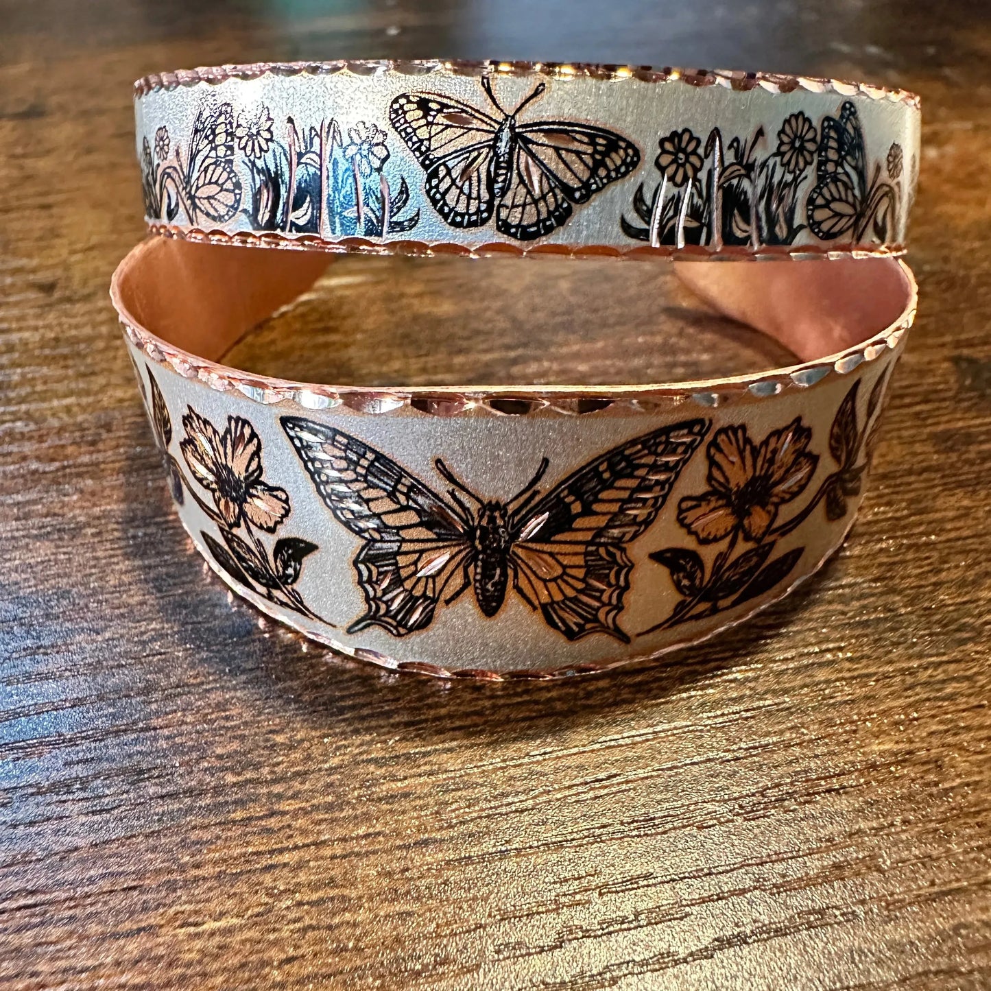 Handmade Boho Copper Butterfly Bracelet, Narrow Butterfly Cuff Bracelet, Gift Box - Silver Elegant