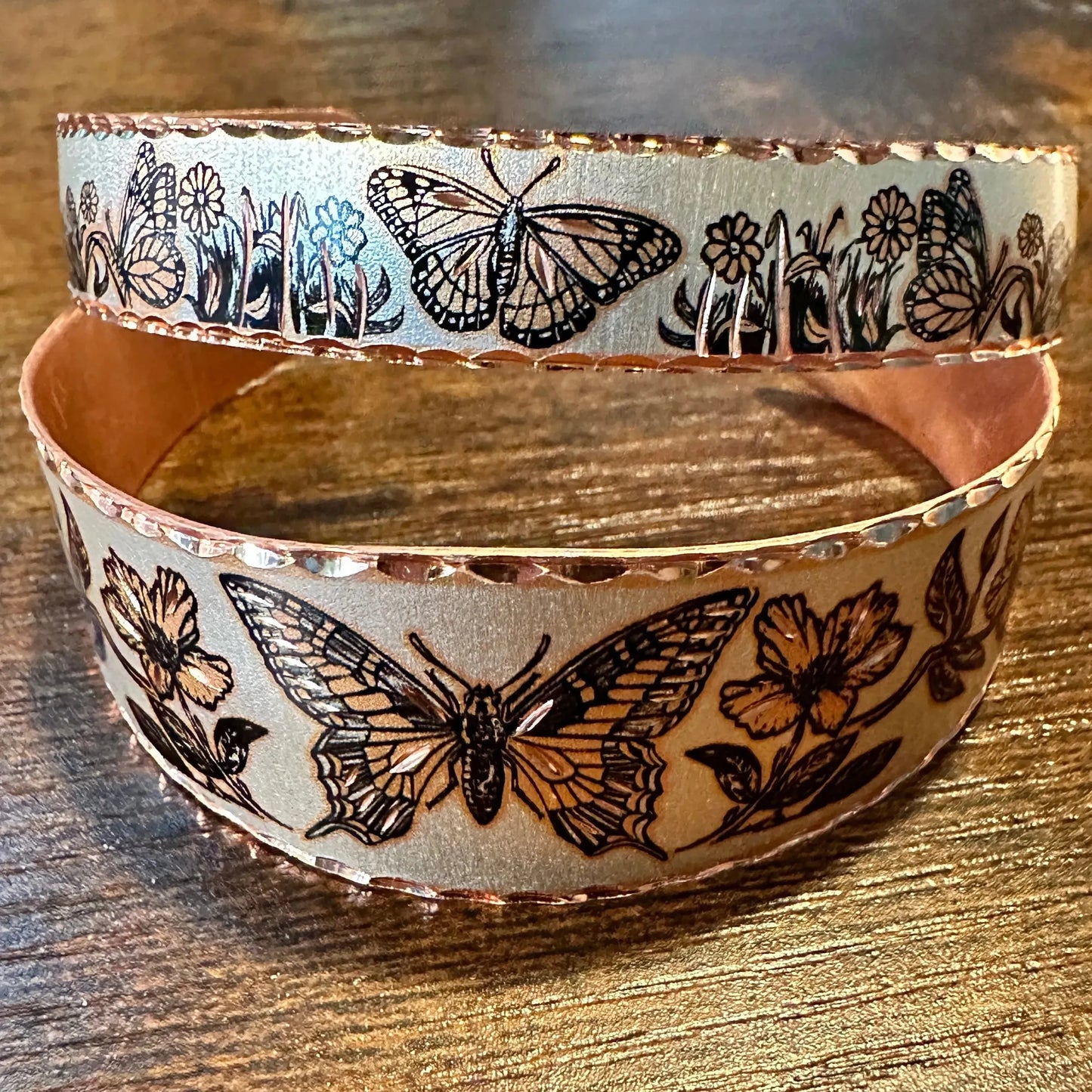 Handmade Boho Western Copper Butterfly Wide Cuff Bracelet, Gift box - Silver Elegant