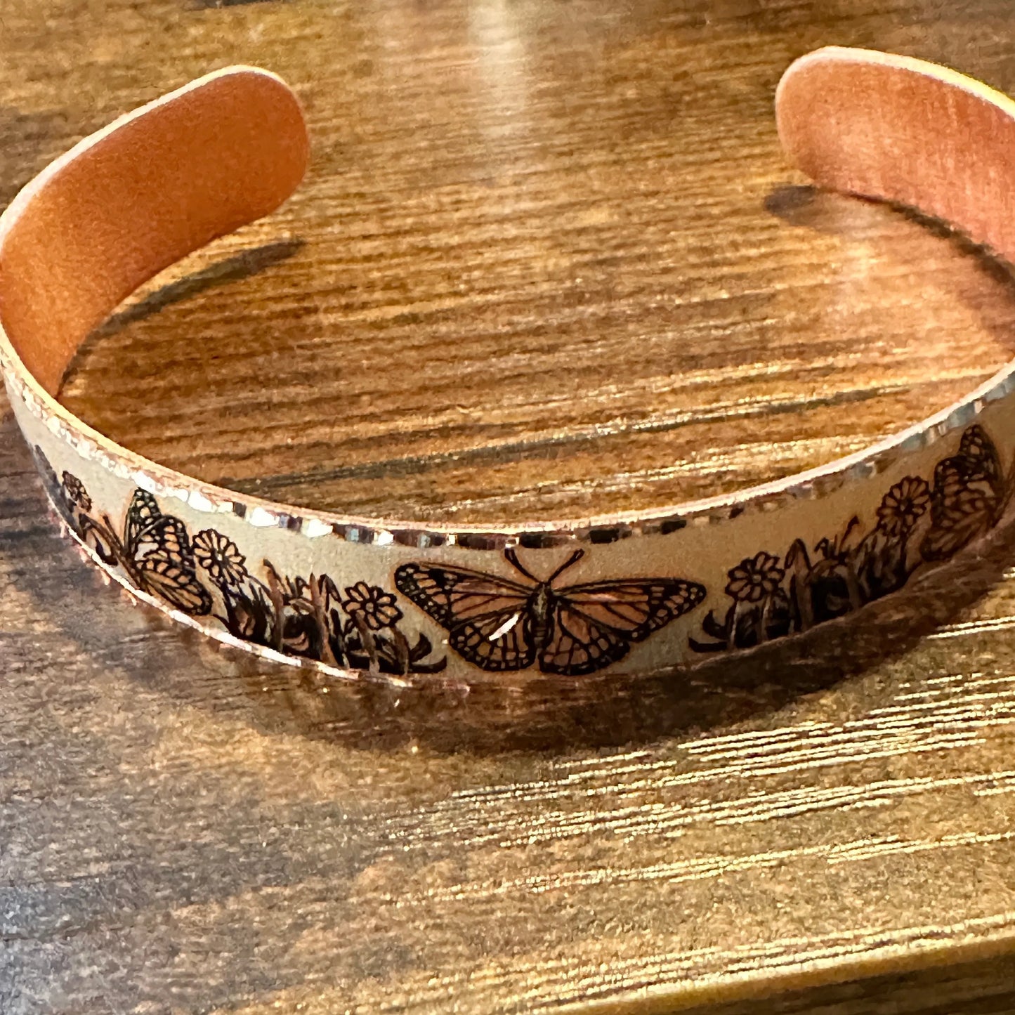Handmade Boho Copper Butterfly Bracelet, Narrow Butterfly Cuff Bracelet, Gift Box - Silver Elegant