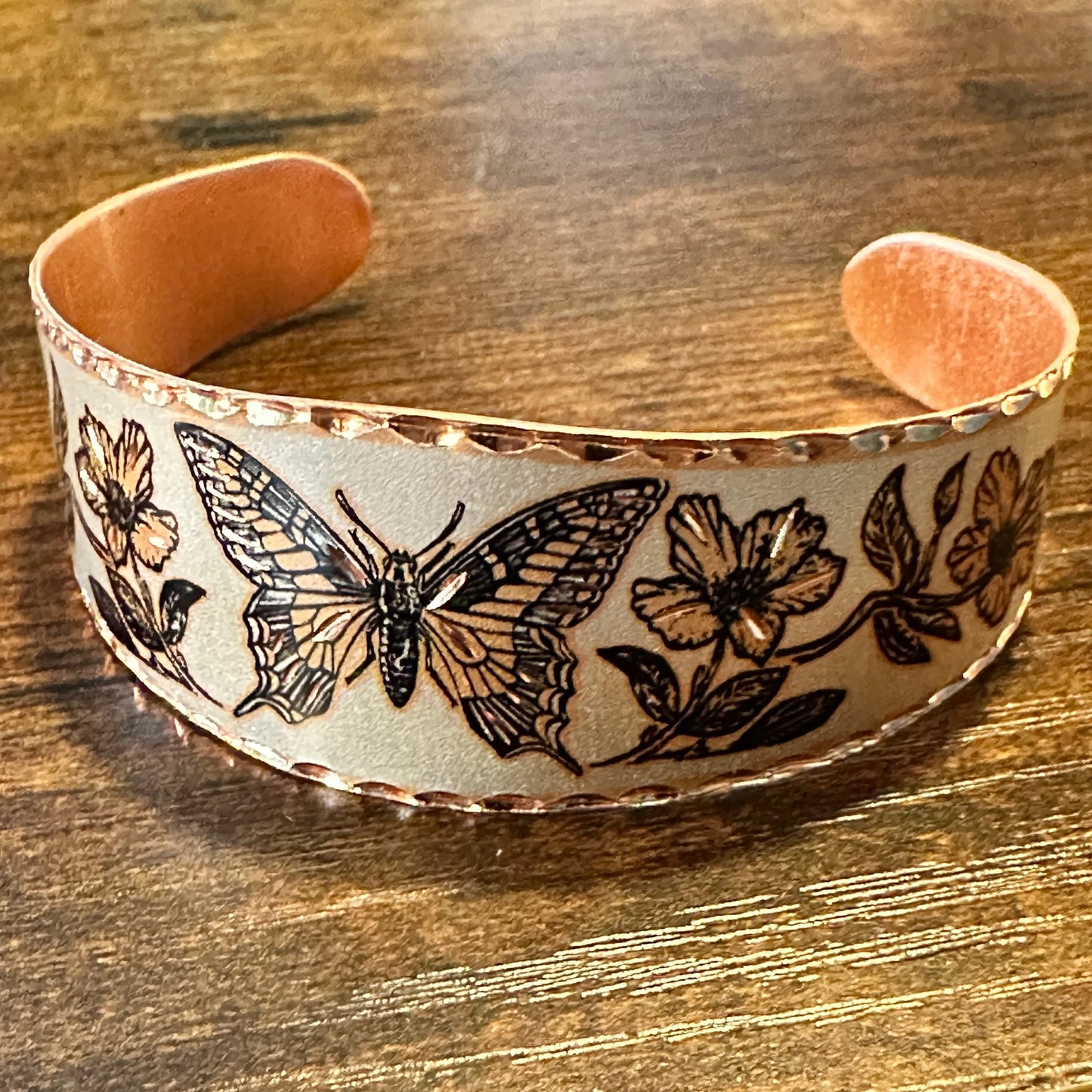 Handmade Boho Western Copper Butterfly Wide Cuff Bracelet, Gift box - Silver Elegant