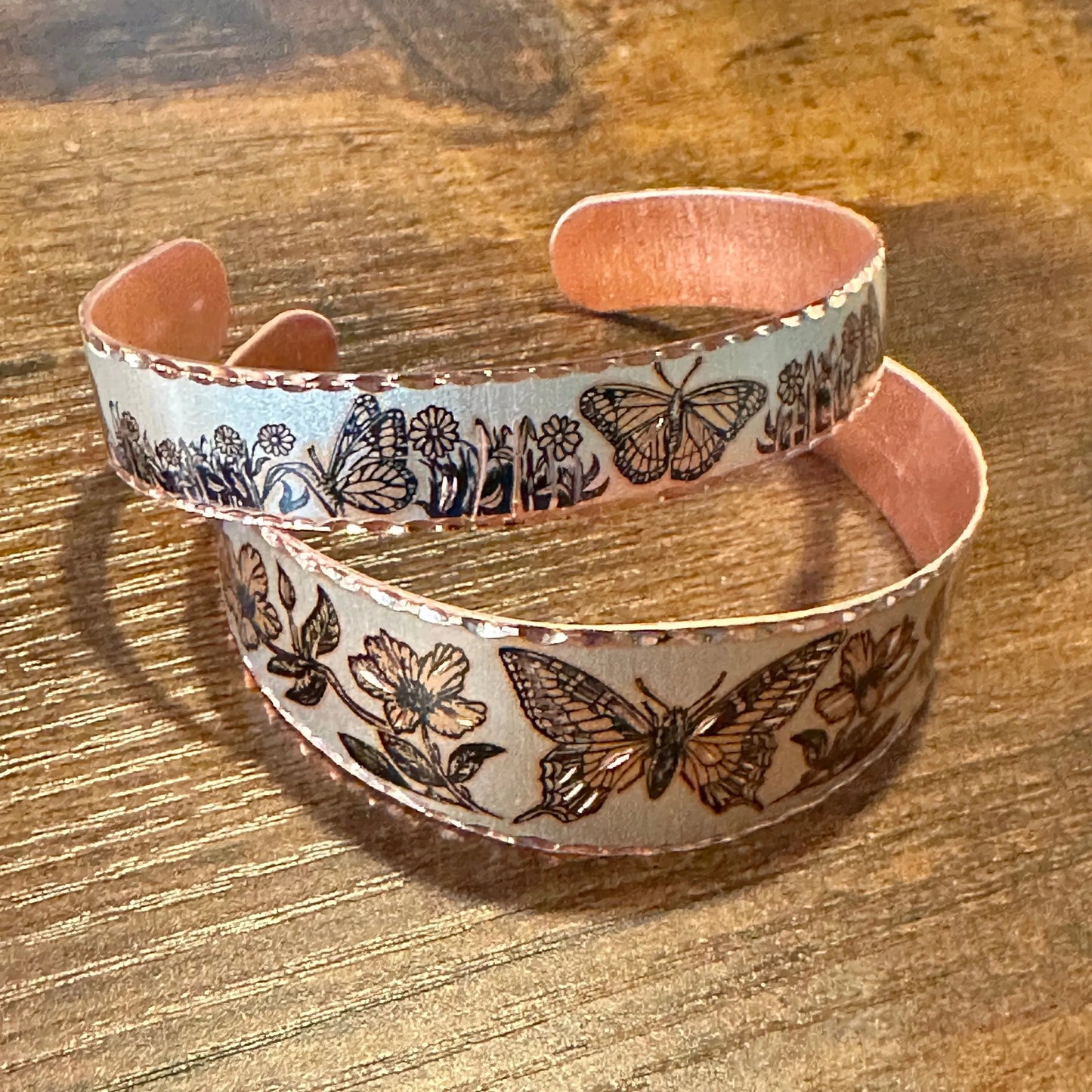 Handmade Boho Copper Butterfly Bracelet, Narrow Butterfly Cuff Bracelet, Gift Box - Silver Elegant