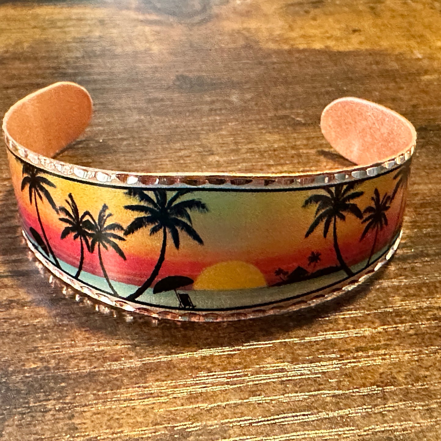 Handmade Boho Tropical Cuff Bracelet, Florida Tropical Palm Wide Cuff Bracelet, Gift Box - Silver Elegant