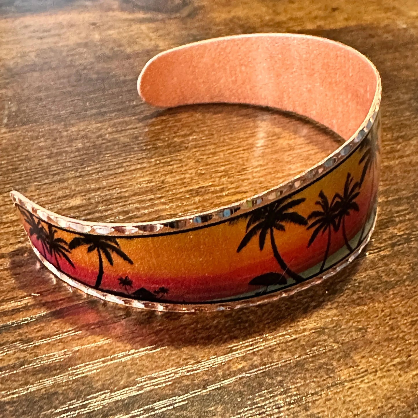 Handmade Boho Tropical Cuff Bracelet, Florida Tropical Palm Wide Cuff Bracelet, Gift Box - Silver Elegant