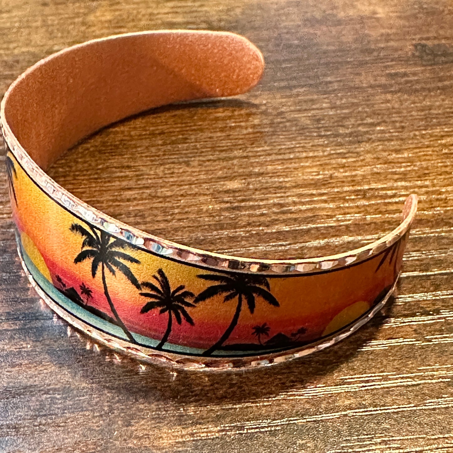 Handmade Boho Tropical Cuff Bracelet, Florida Tropical Palm Wide Cuff Bracelet, Gift Box - Silver Elegant