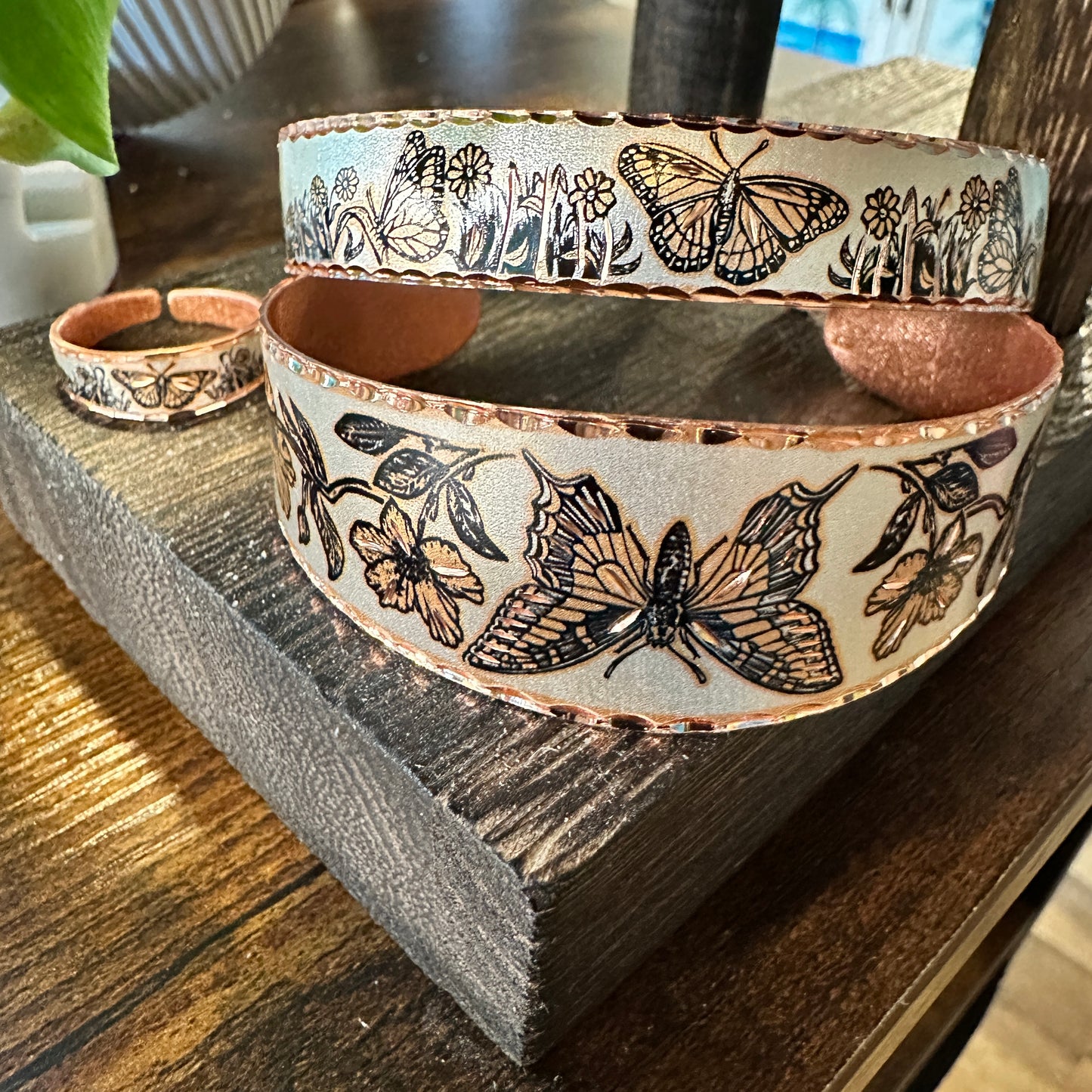 Handmade Boho Western Copper Butterfly Wide Cuff Bracelet, Gift box - Silver Elegant