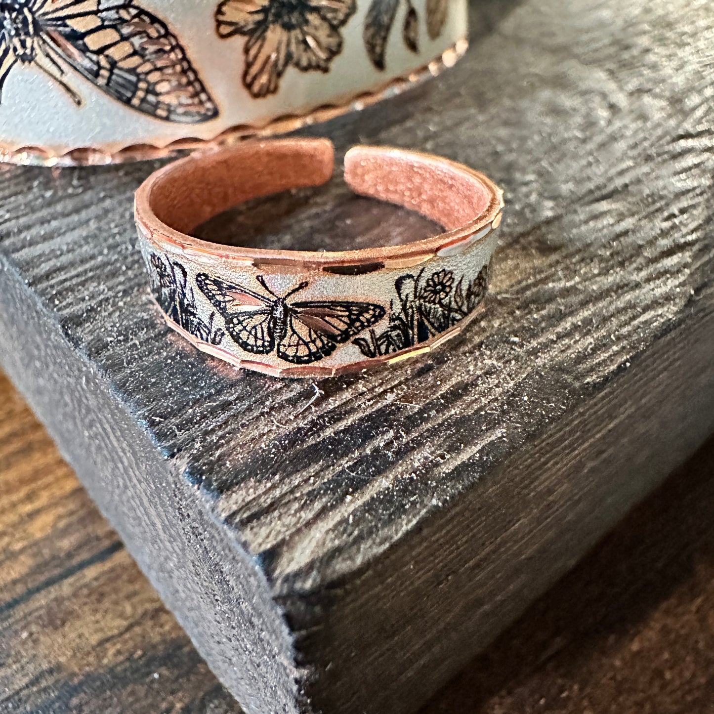 Handmade Boho Western Copper Butterfly Wide Cuff Bracelet, Gift box - Silver Elegant