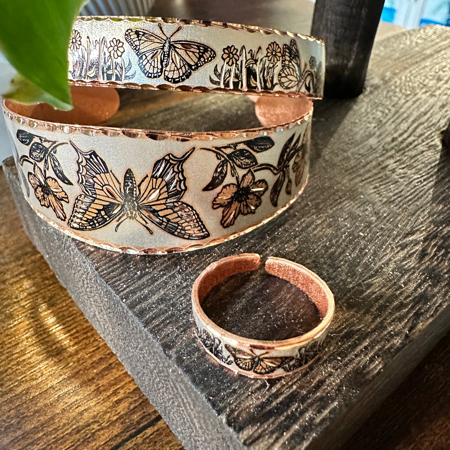 Handmade Boho Western Copper Butterfly Wide Cuff Bracelet, Gift box - Silver Elegant