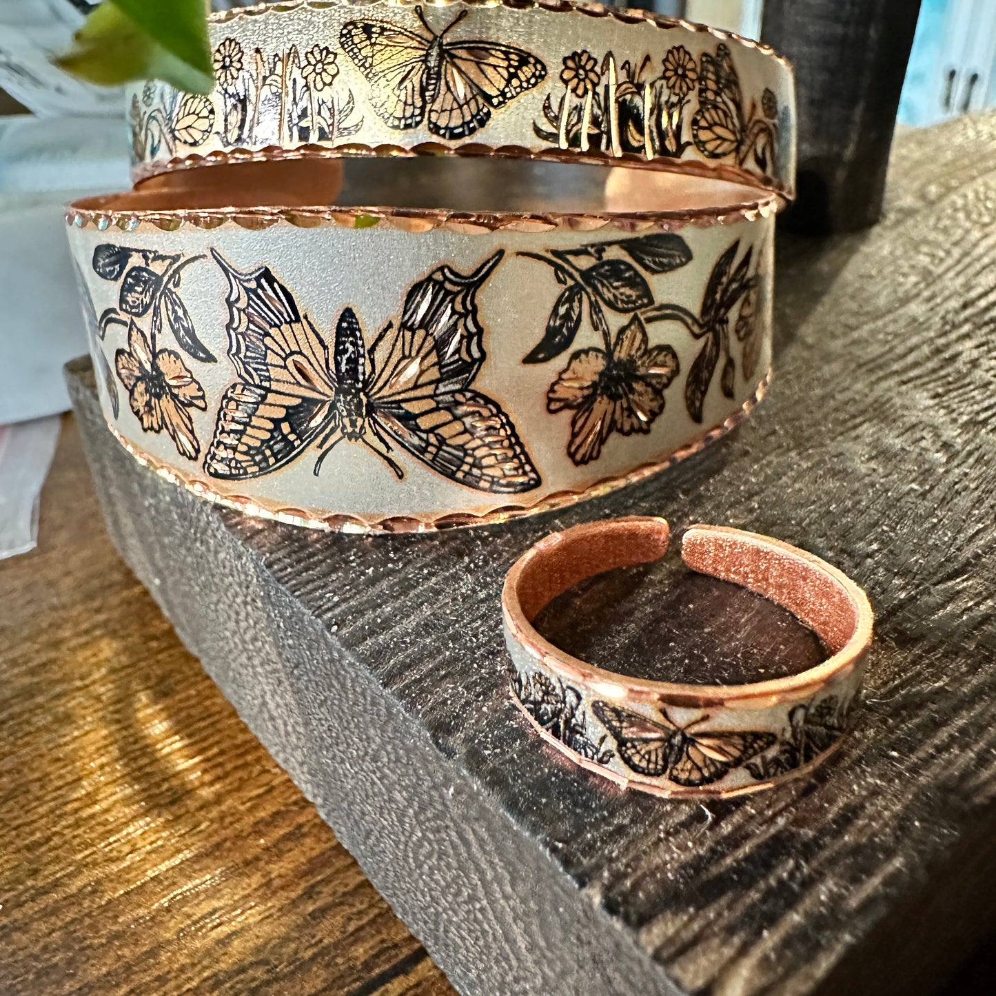 Handmade Boho Western Copper Butterfly Wide Cuff Bracelet, Gift box - Silver Elegant