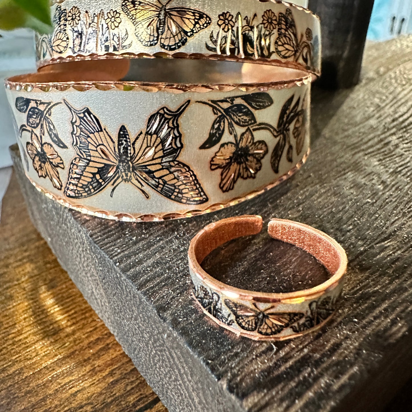 Handmade Boho Western Copper Butterfly Wide Cuff Bracelet, Gift box - Silver Elegant